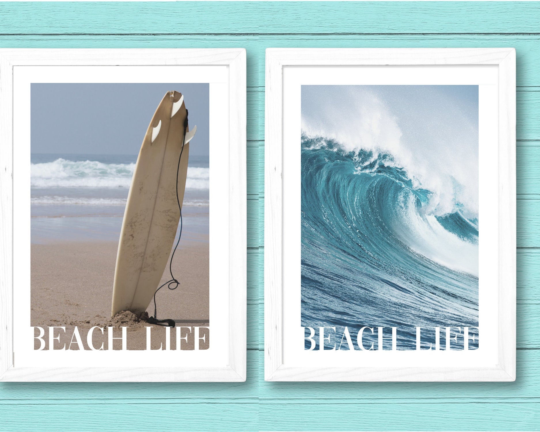 Beach Poster | Beach Life | Sommer | Welle | Meer | Surfbrett | Palmen | maritim | Surfer | Taucher | Bilder | Wand Deko