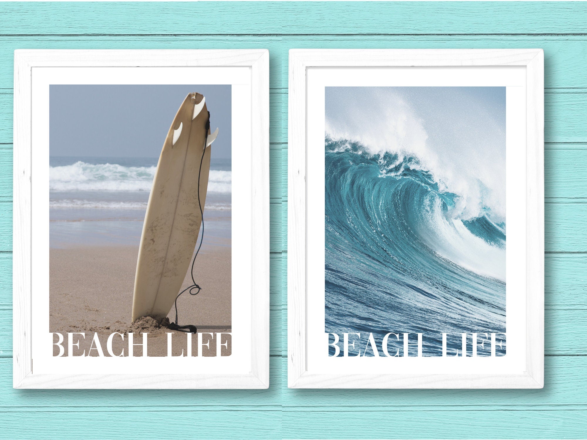 Beach Poster | Beach Life | Sommer | Welle | Meer | Surfbrett | Palmen | maritim | Surfer | Taucher | Bilder | Wand Deko