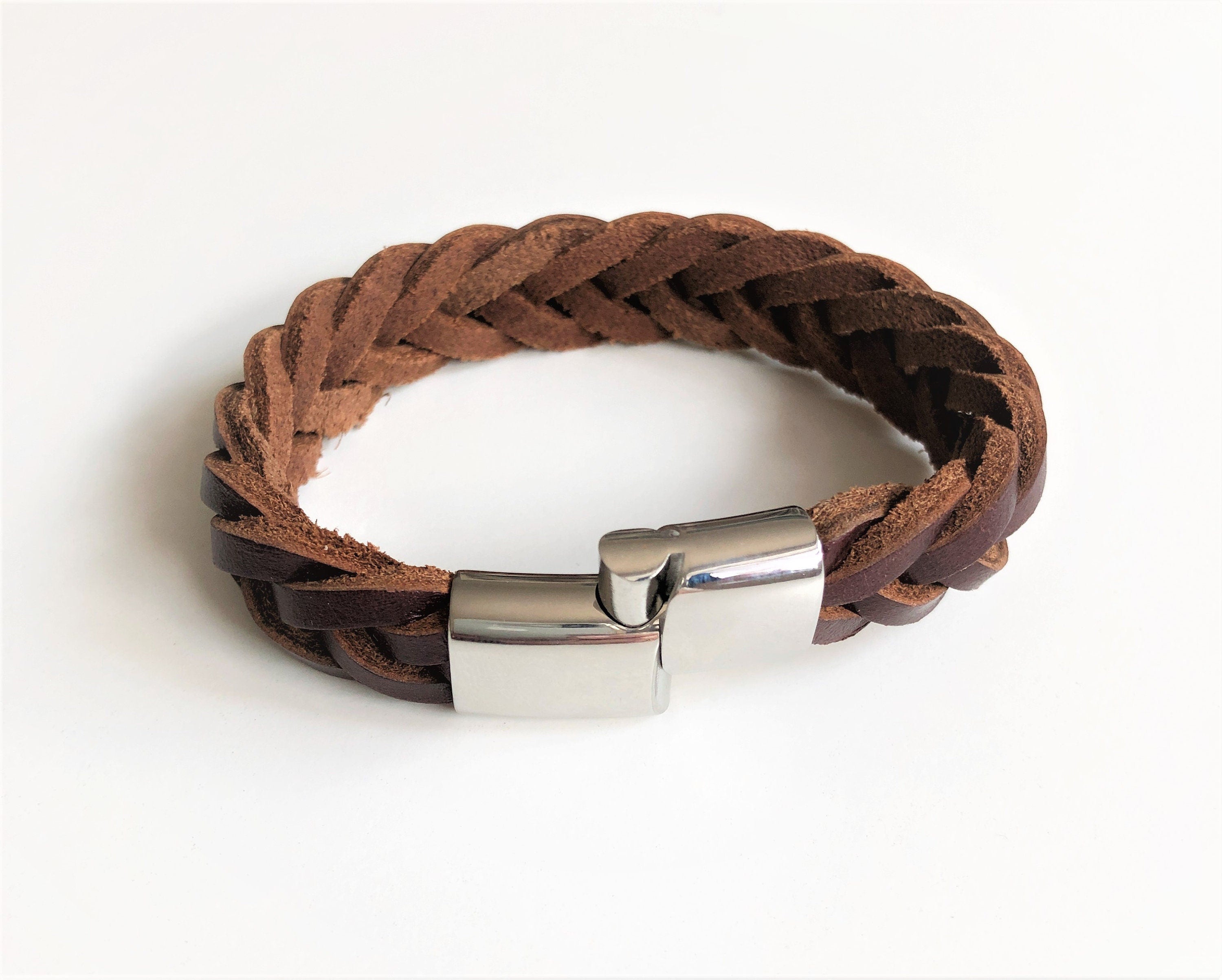 Braunes geflochtenes Lederarmband für Männer | Verschluss Edelstahl | Herrenarmband | Geschenk Vatertag