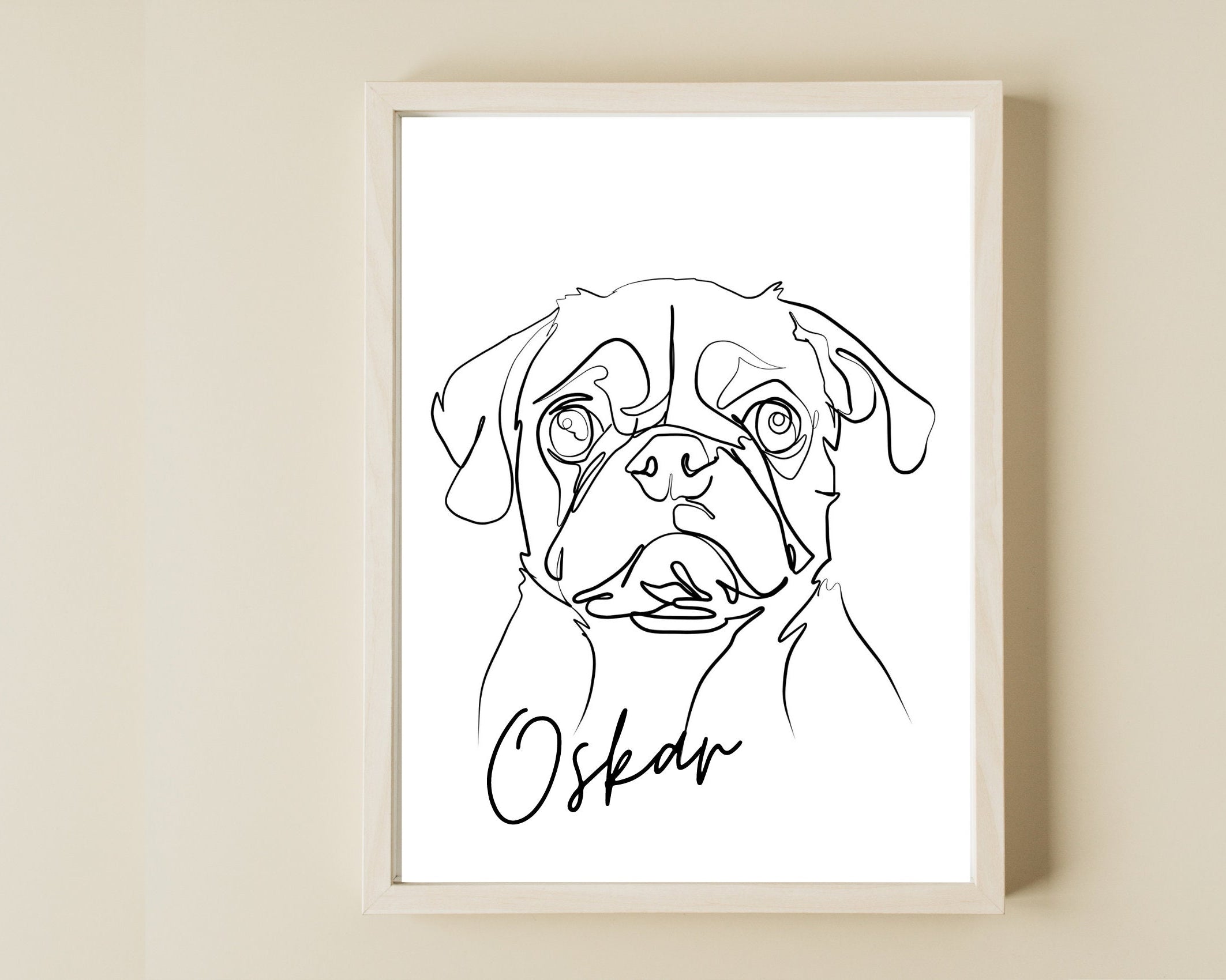 Hunde Portrait | One Line Art | Haustier Portrait | Benutzerdefiniert | Tierportrait Name | Auch als Gutschein