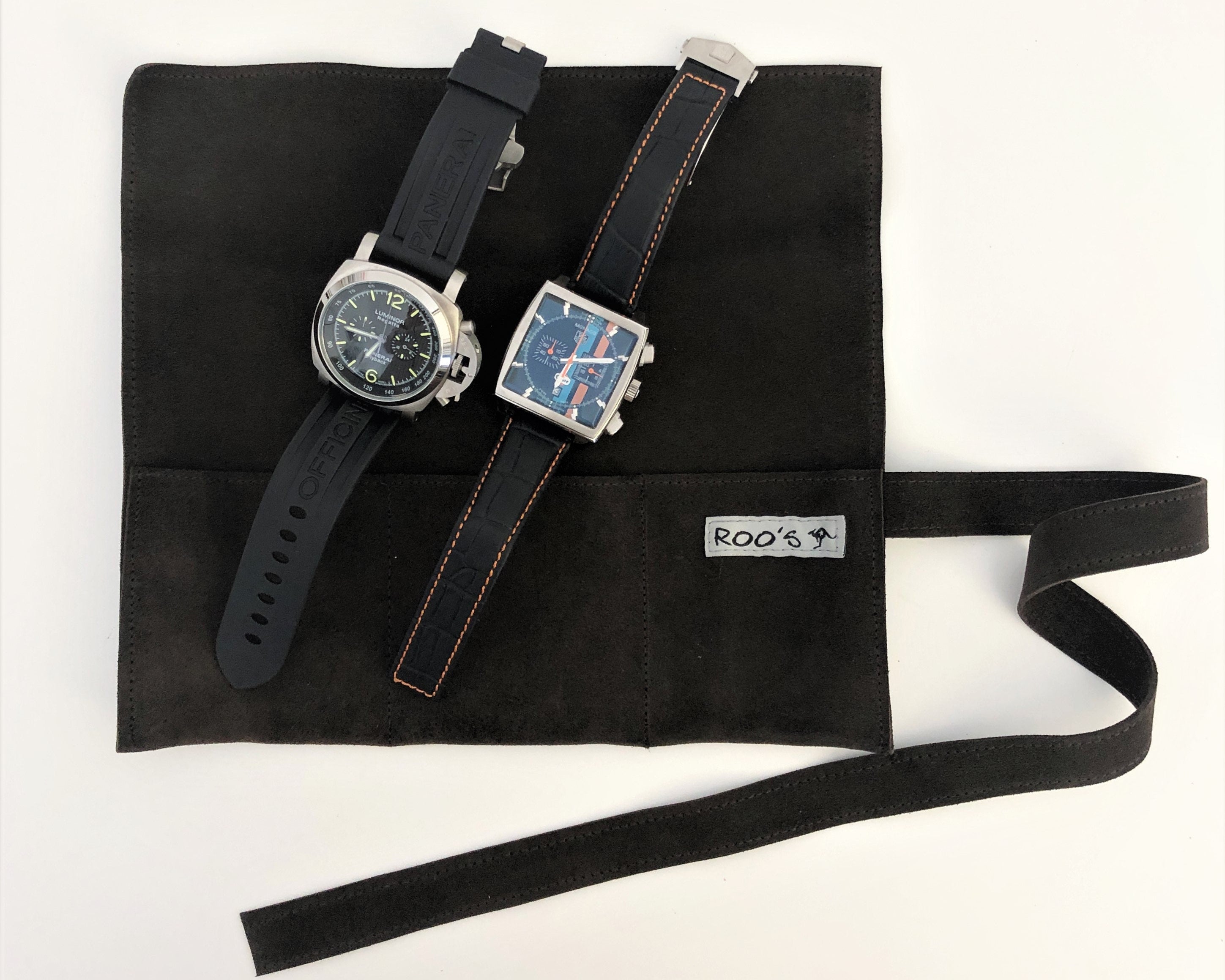 Braune Watch Rolls aus Wildleder | Geschenk Mann | Armbanduhren Rolle | Reise Uhren Etui | Uhrenrolle Leder | als 3er oder 4er