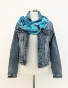 Tuch | Baumwolle mit Seide | dip dye Stil | verwaschene Streifen | blau türkis oder taupe mit blau | Batik Look