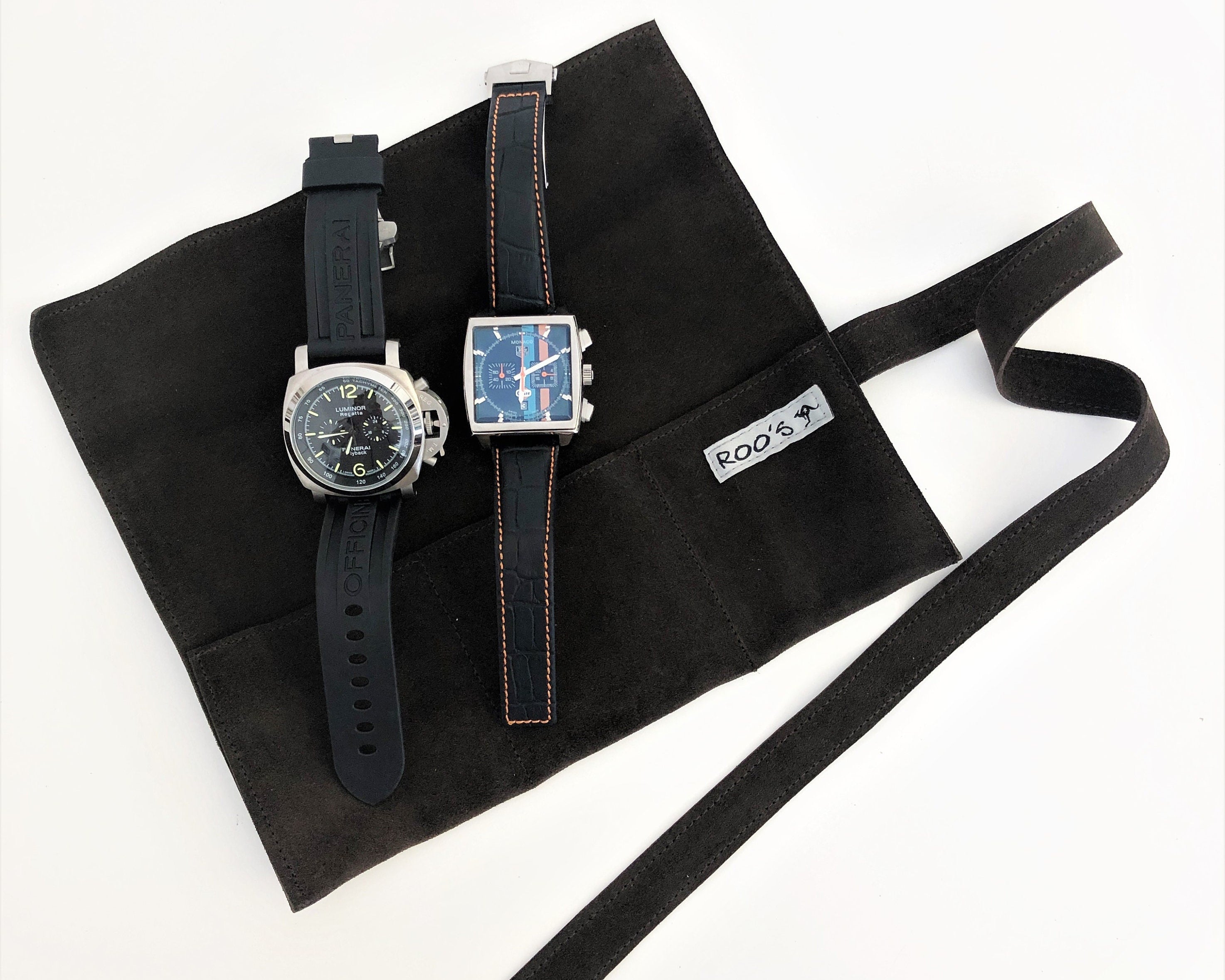 Braune Watch Rolls aus Wildleder | Geschenk Mann | Armbanduhren Rolle | Reise Uhren Etui | Uhrenrolle Leder | als 3er oder 4er