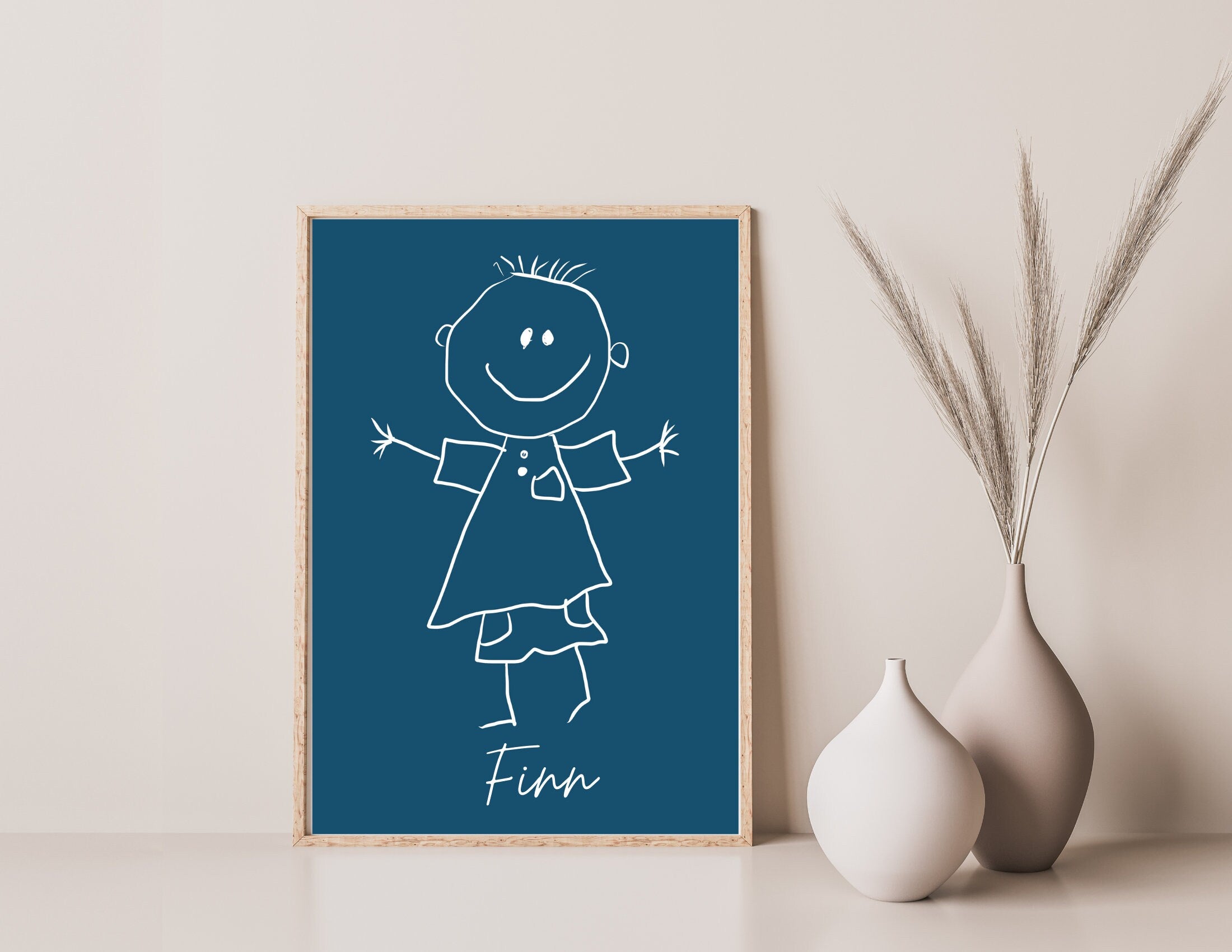 Personalisiertes Kinderbild | Kinderzeichnung als Kunstwerk | Dein Kinderbild als Poster | Hintergrund in Wunschfarbe