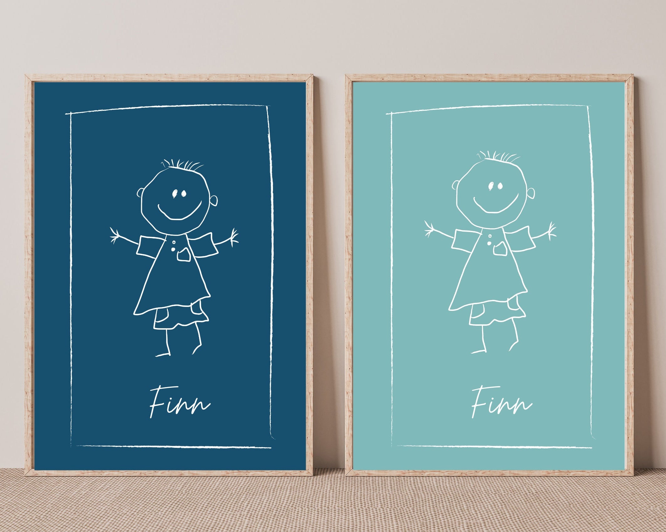 Kinder Kunstwerk als Poster - nach Vorlage einer Kinderzeichnung mit Wunschfarbe als Hintergrund