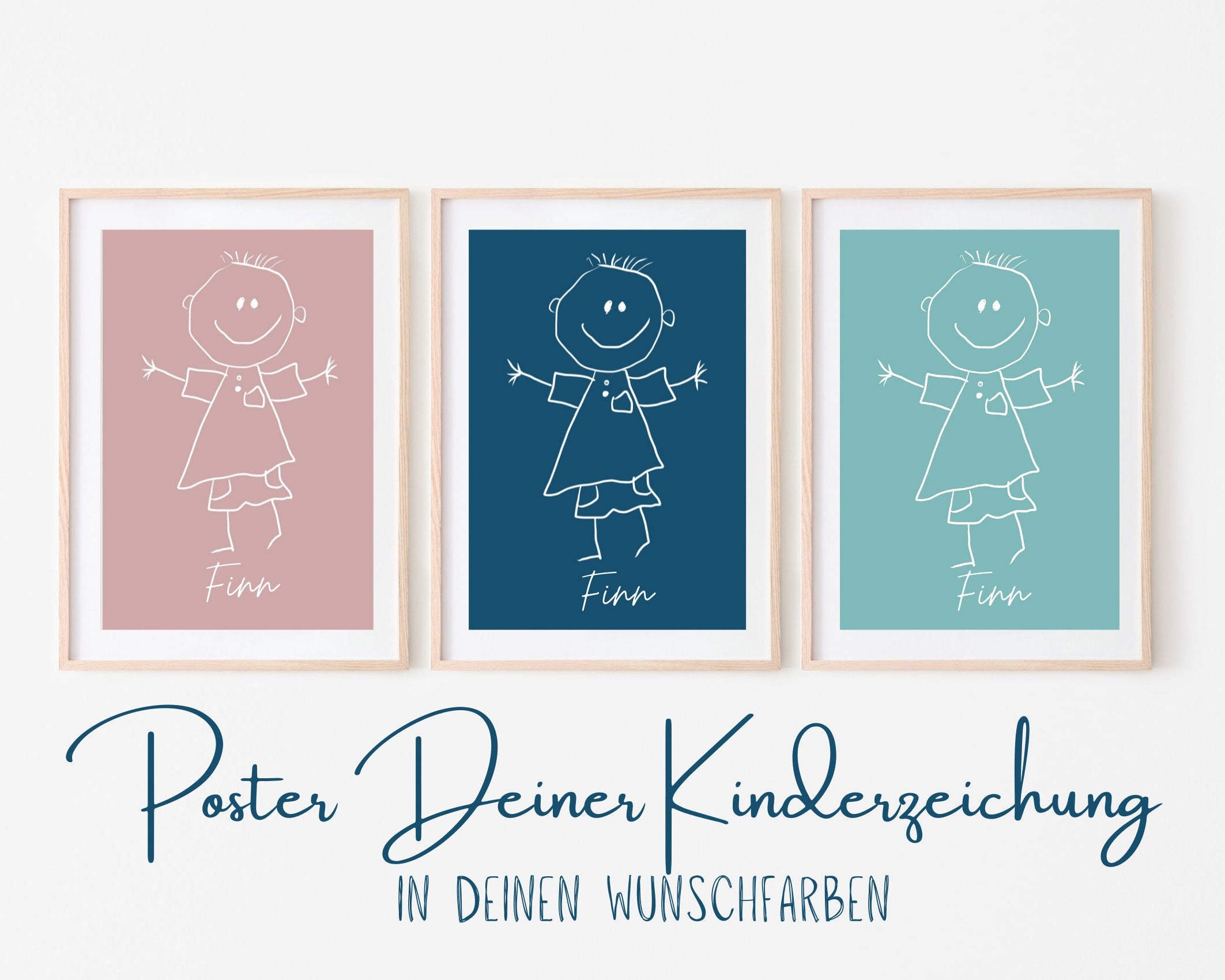 Kinder Kunstwerk Poster | Kinderzeichnung als personalisierter Posterdruck | Dein Kinderbild als Poster mit Hintergrund Farbe nach Wunsch