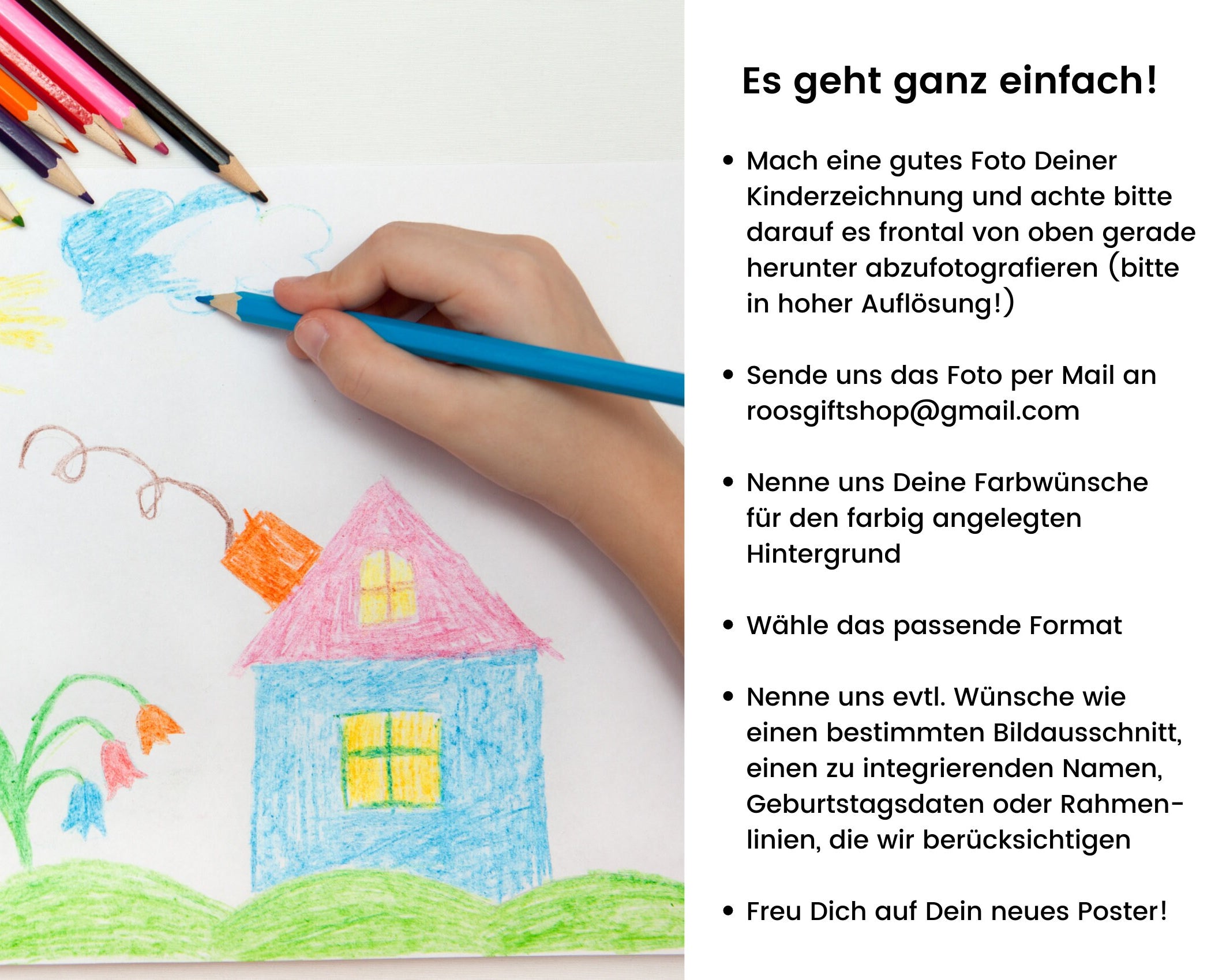 Personalisiertes Kinderbild | Kinderzeichnung als Kunstwerk | Dein Kinderbild als Poster | Hintergrund in Wunschfarbe