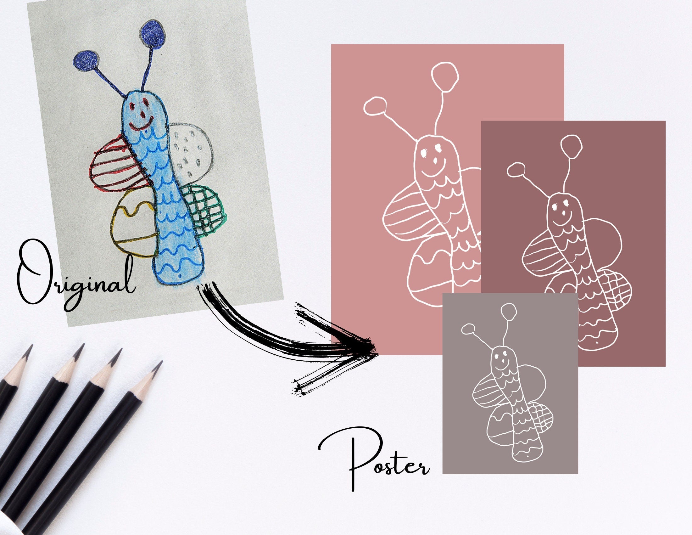 Personalisiertes Kinderbild | Kinderzeichnung als Kunstwerk | Dein Kinderbild als Poster | Hintergrund in Wunschfarbe