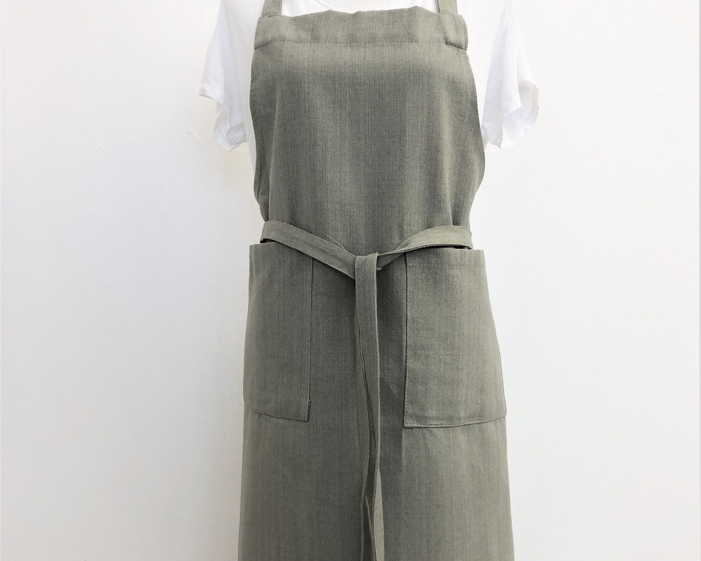 Schürze personalisiert | edle natur graue Leinen-Optik | Schrift in schwarz oder weiß | Schürze mit Deinem Namen | One Size