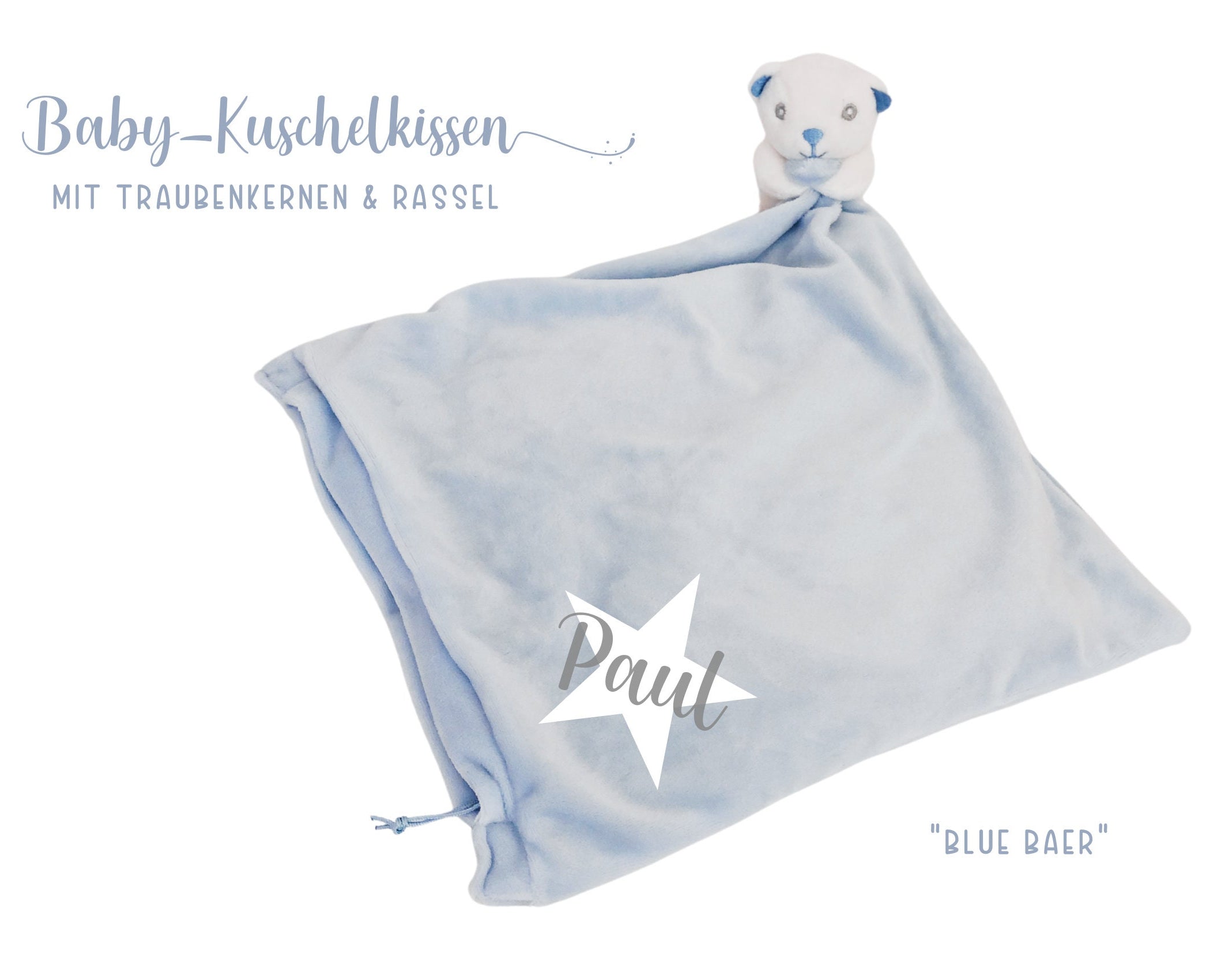 Hellblaues Kissen mit Bär | personalisiert | mit Baby Namen