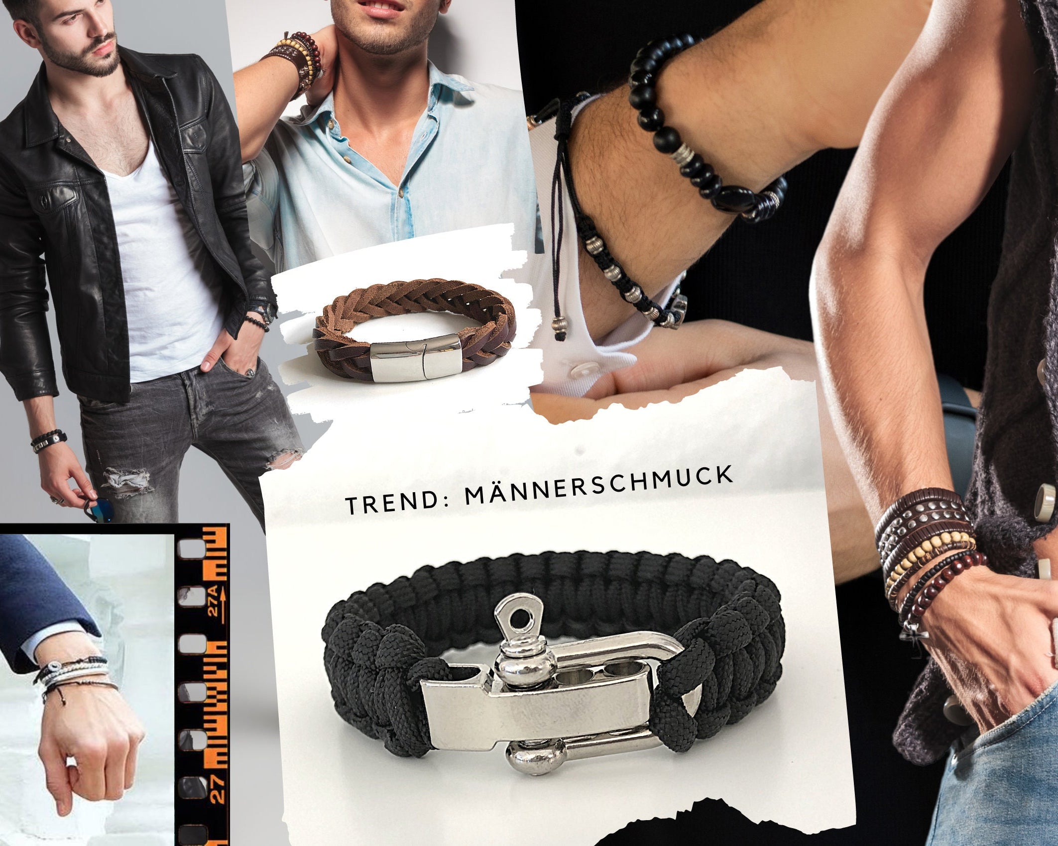 Paracord Armband | silberner Schäkel Verschluss | Survivor Stil | Outdoor | Männerarmband | schwarz