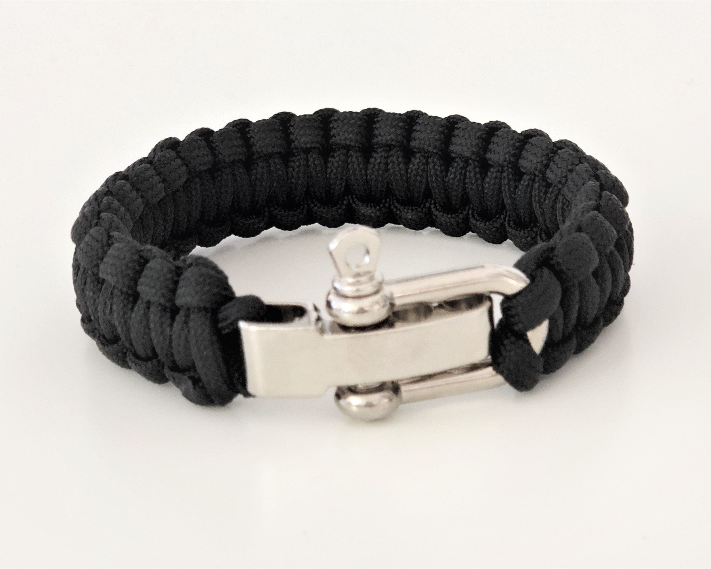 Paracord Armband | silberner Schäkel Verschluss | Survivor Stil | Outdoor | Männerarmband | schwarz