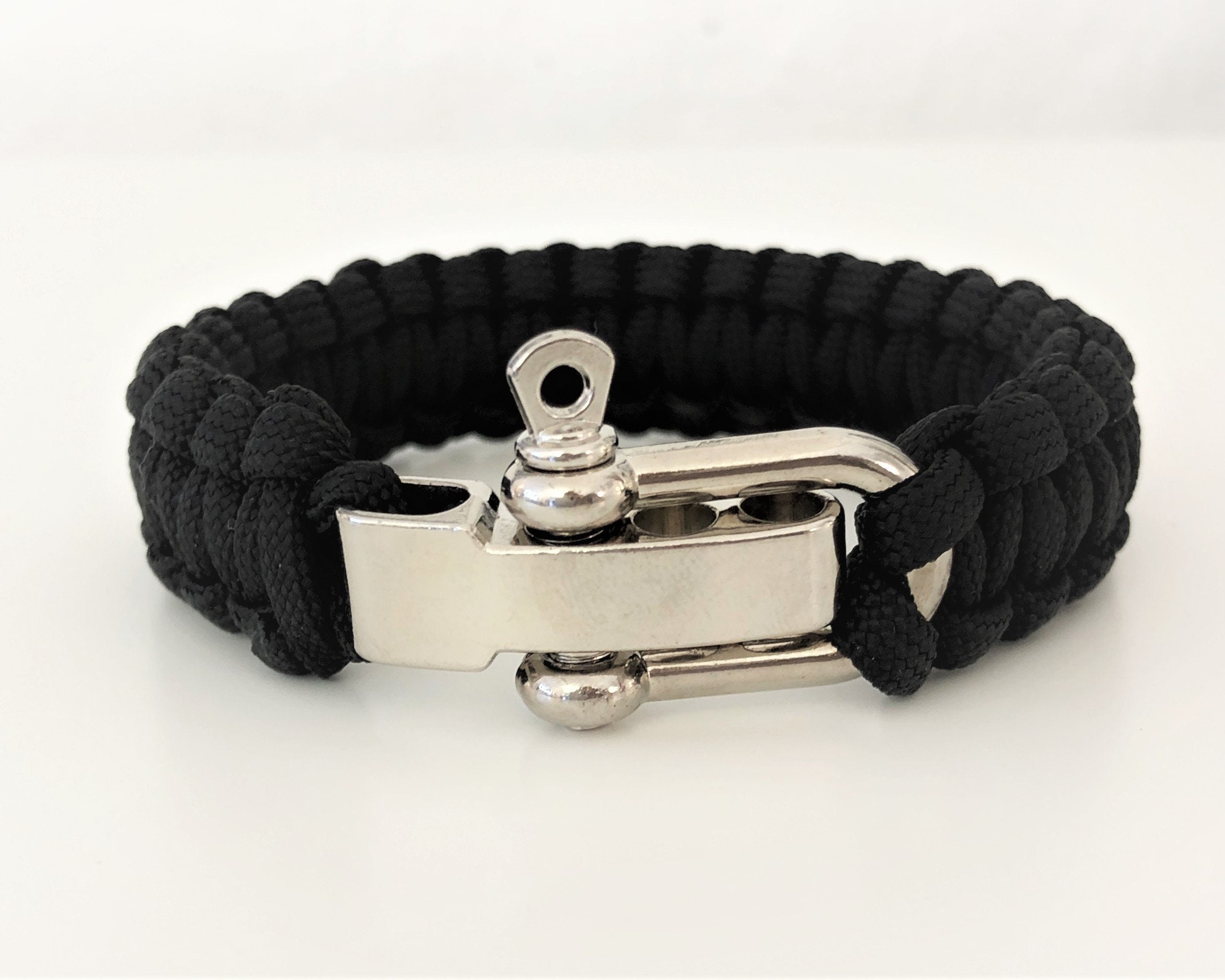 Paracord Armband | silberner Schäkel Verschluss | Survivor Stil | Outdoor | Männerarmband | schwarz