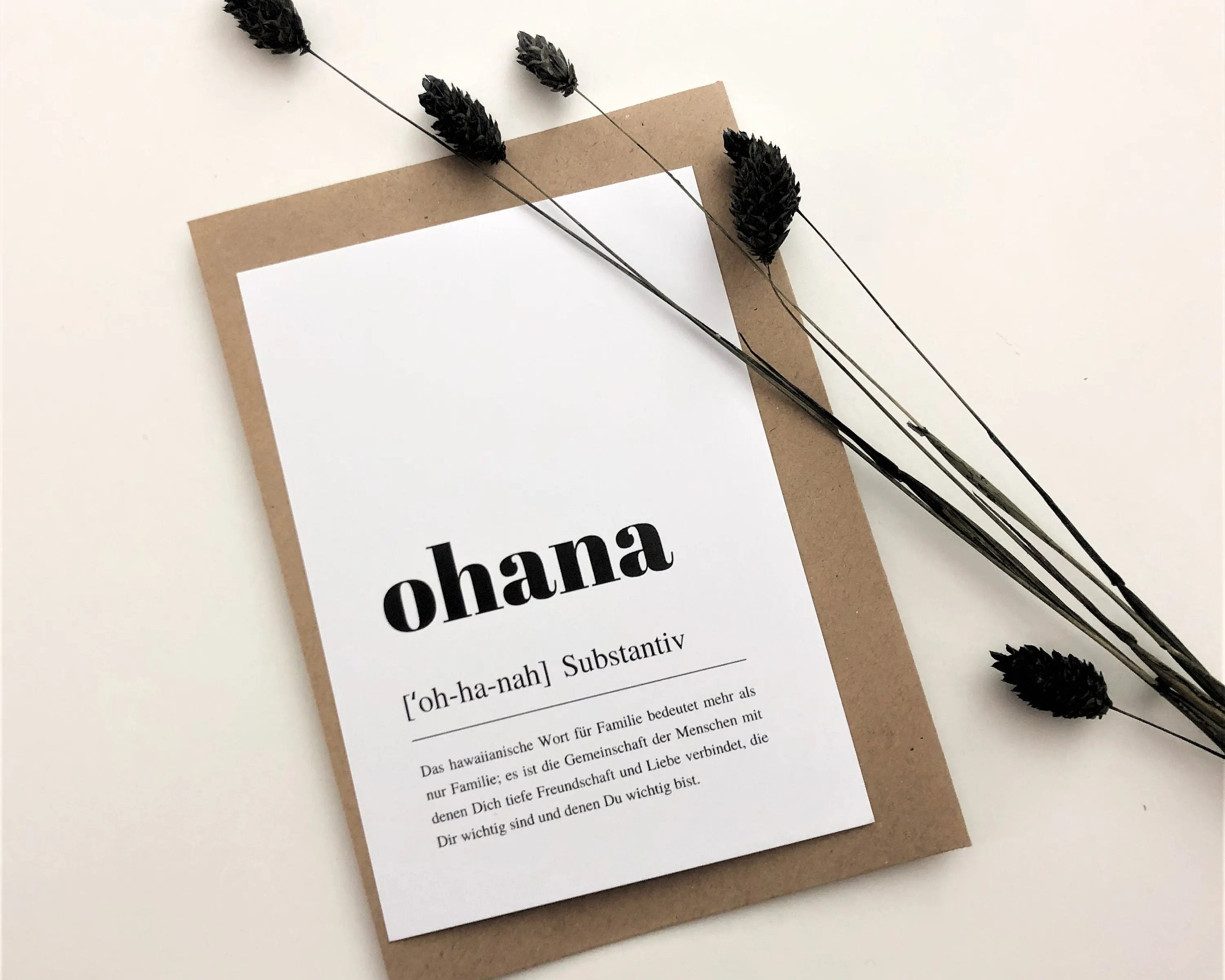 Ohana-Karte | Definition Familie | Grußkarte | Dankeskarte | Freundschaftskarte | Muttertag | A6 | Handhabung von Kraftpapier