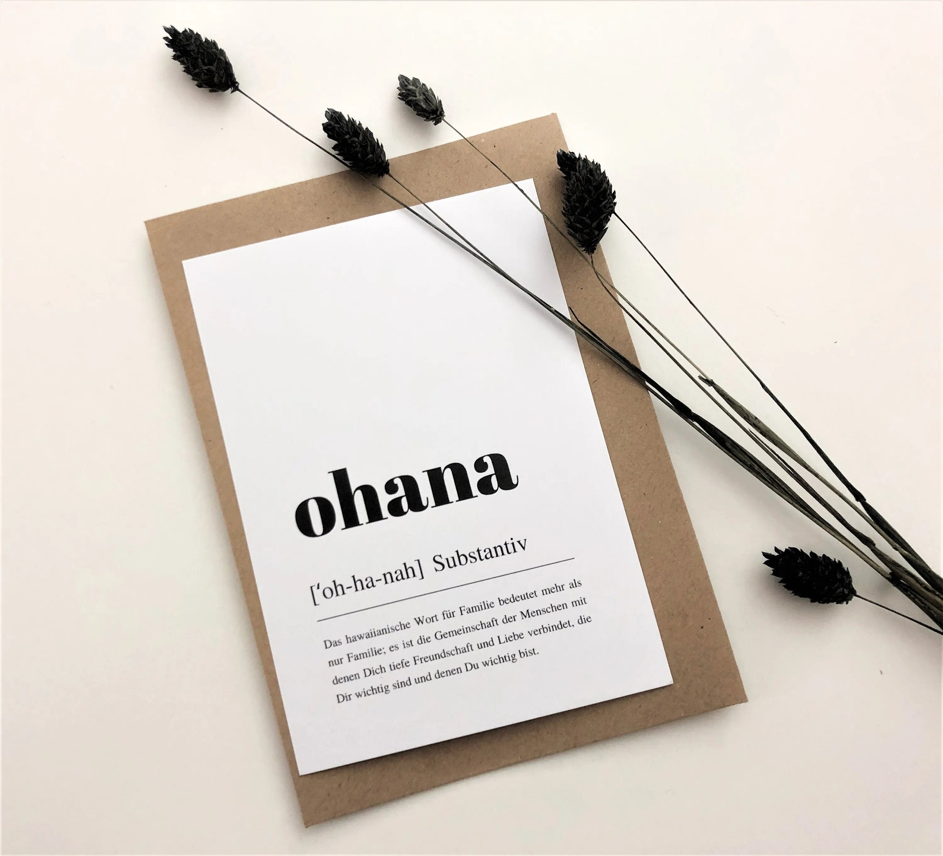 Ohana-Karte | Definition Familie | Grußkarte | Dankeskarte | Freundschaftskarte | Muttertag | A6 | Handhabung von Kraftpapier