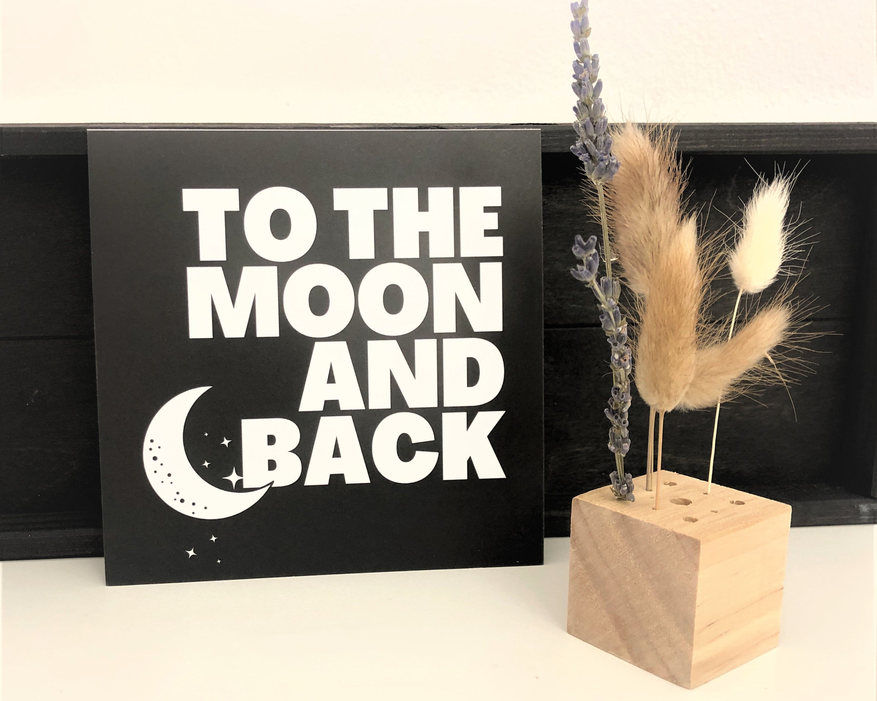 Dried Flowers | Holzwürfel aus Holz | Ständer Trockenblumen Federn | Boho | kleines Geschenk