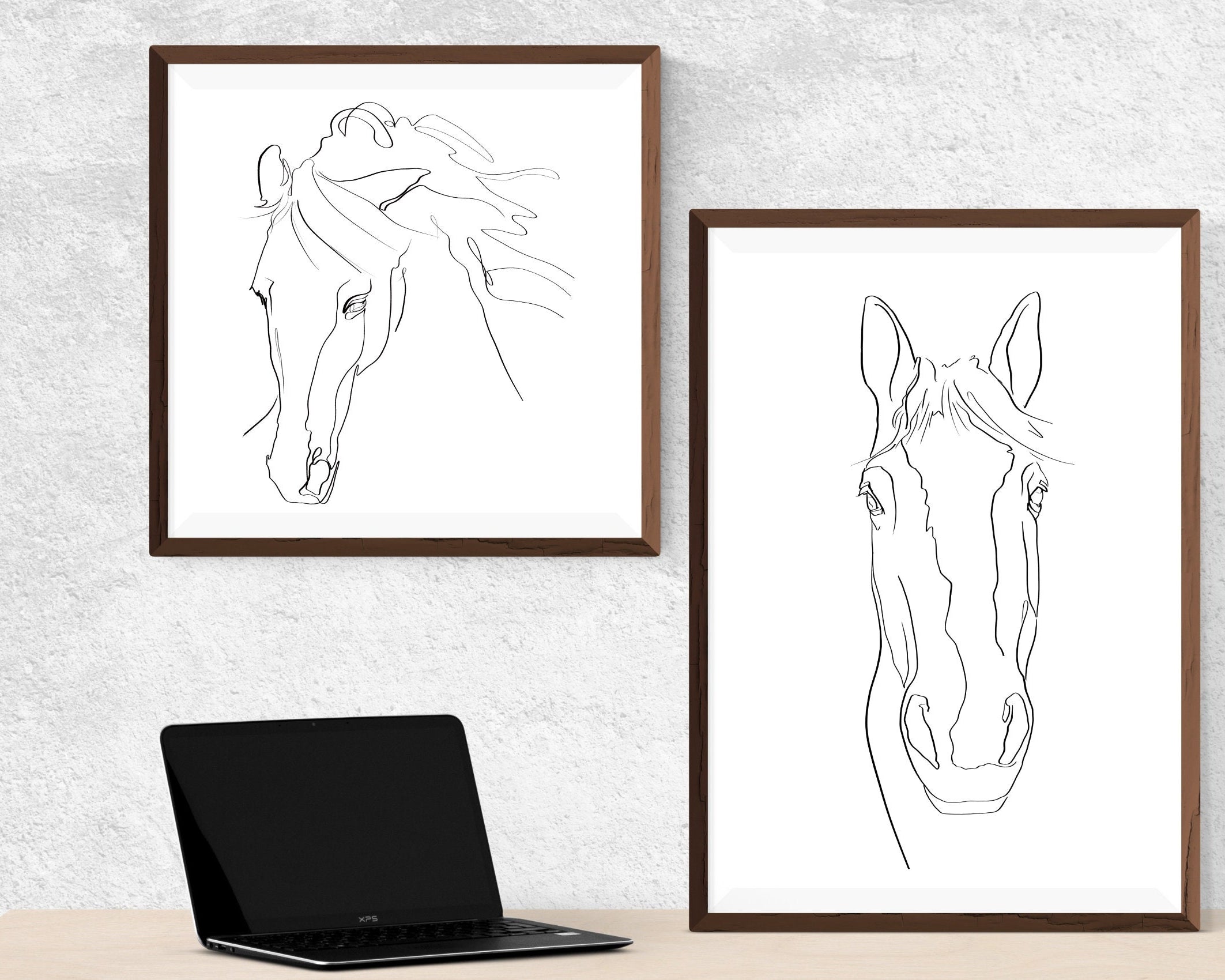 Pferde Portrait nach Foto | One Line Art | Digital Print | Benutzerdefiniertes Bild | gerahmtes Tierportrait | Name | Boho Skandi Stil