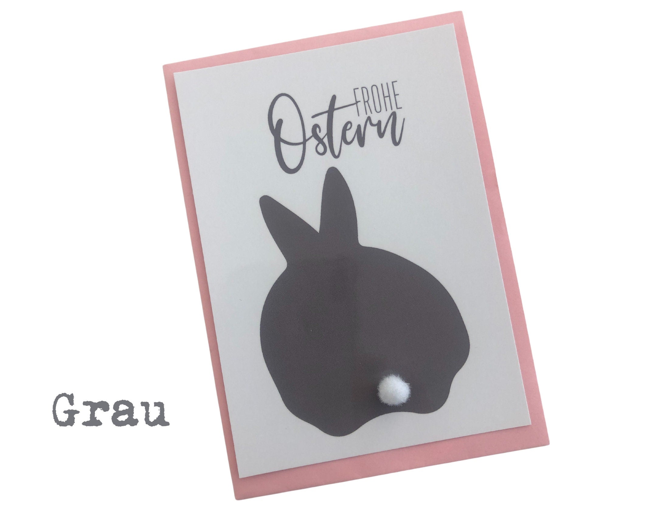 Oster Karten | Ostergruß | Häschen Puschel Filzkugel | Osterhasenkarte im rosa Kuvert