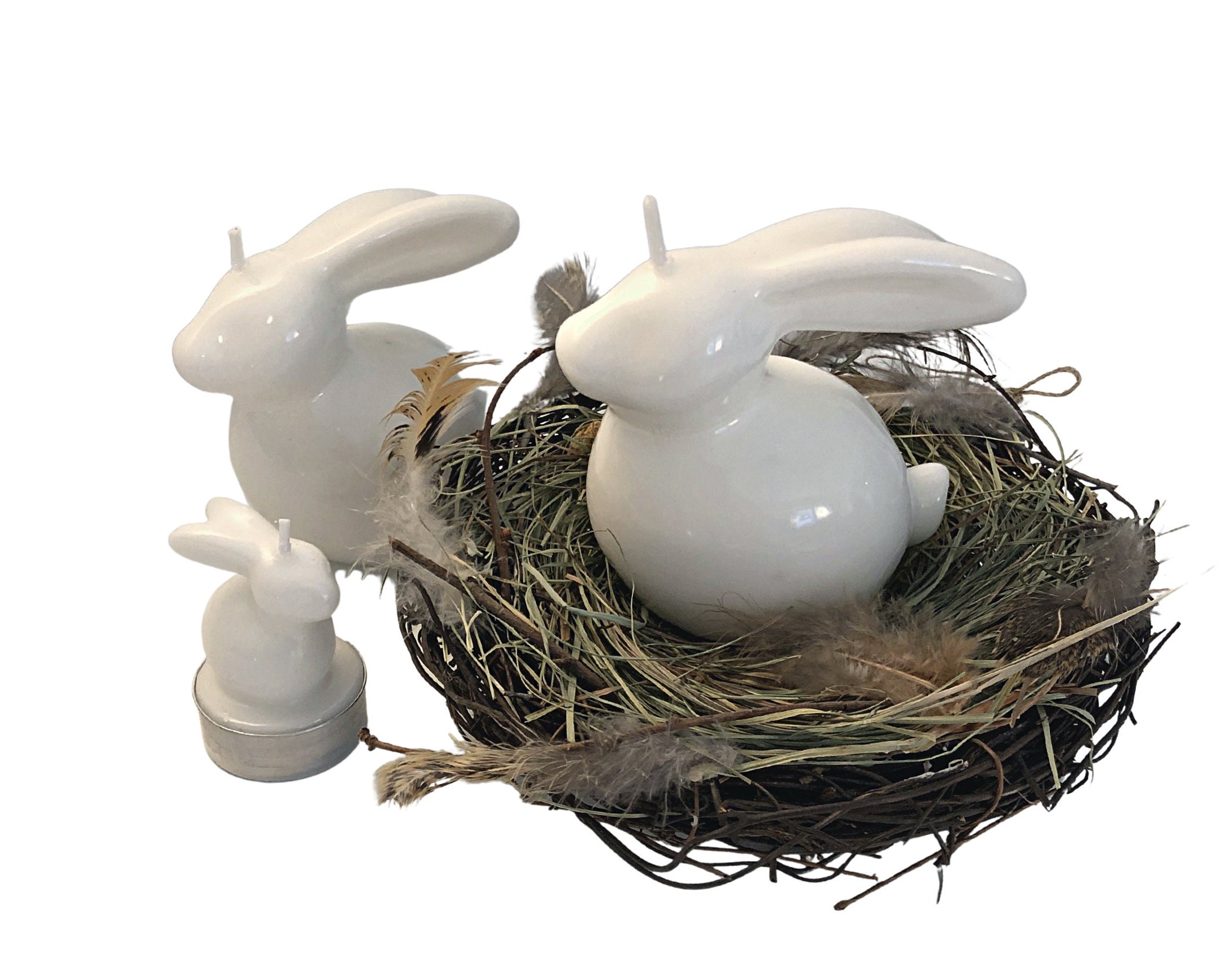 Osternest mit Hase | Hasenkerze | weißer Hase | skandinavisch Ostern | Osterdeko