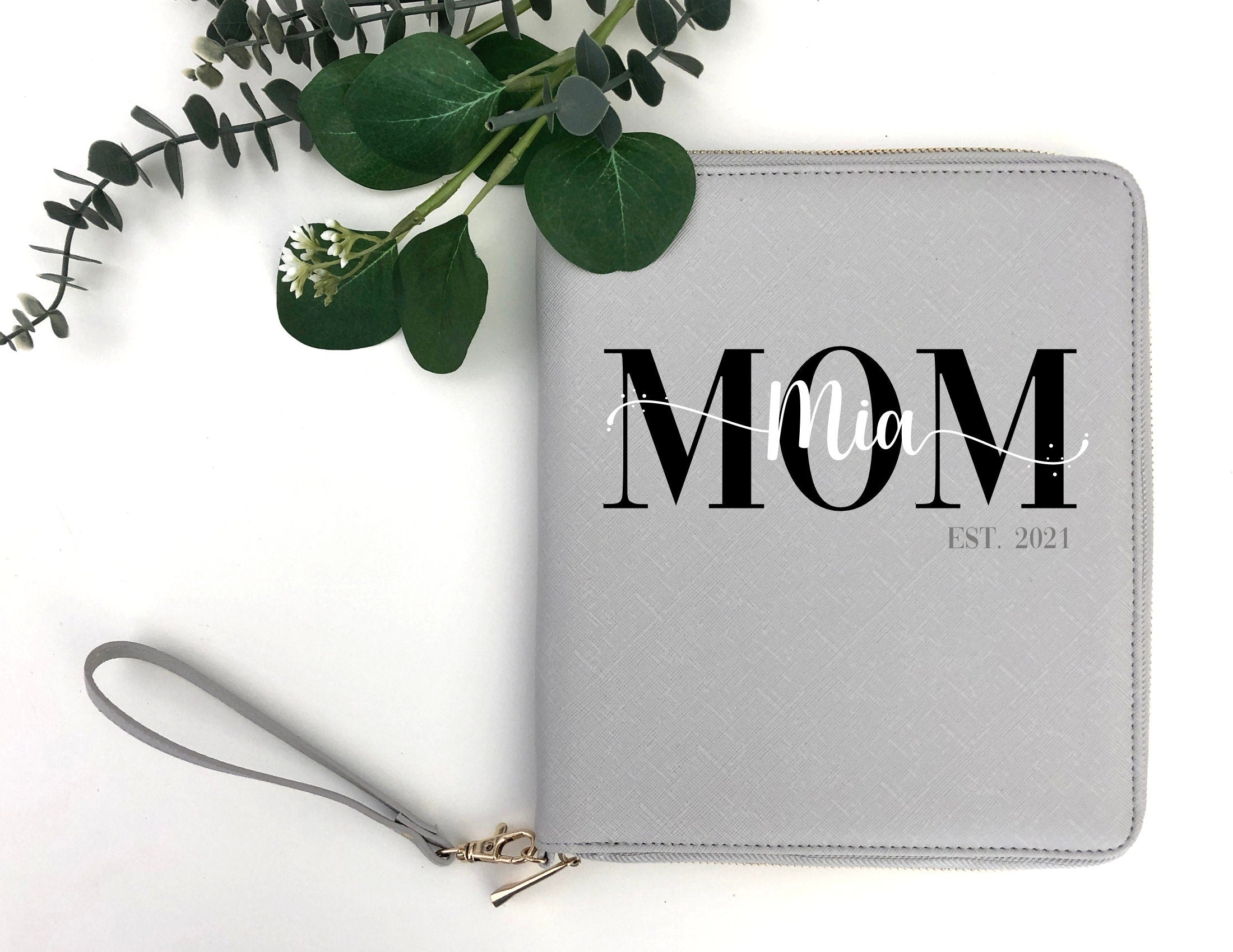 Grauer Organizer für Mutterpass & U-Heft | personalisierte Mappe für alle Unterlagen | Dokumenten Hülle für Mama und Kind