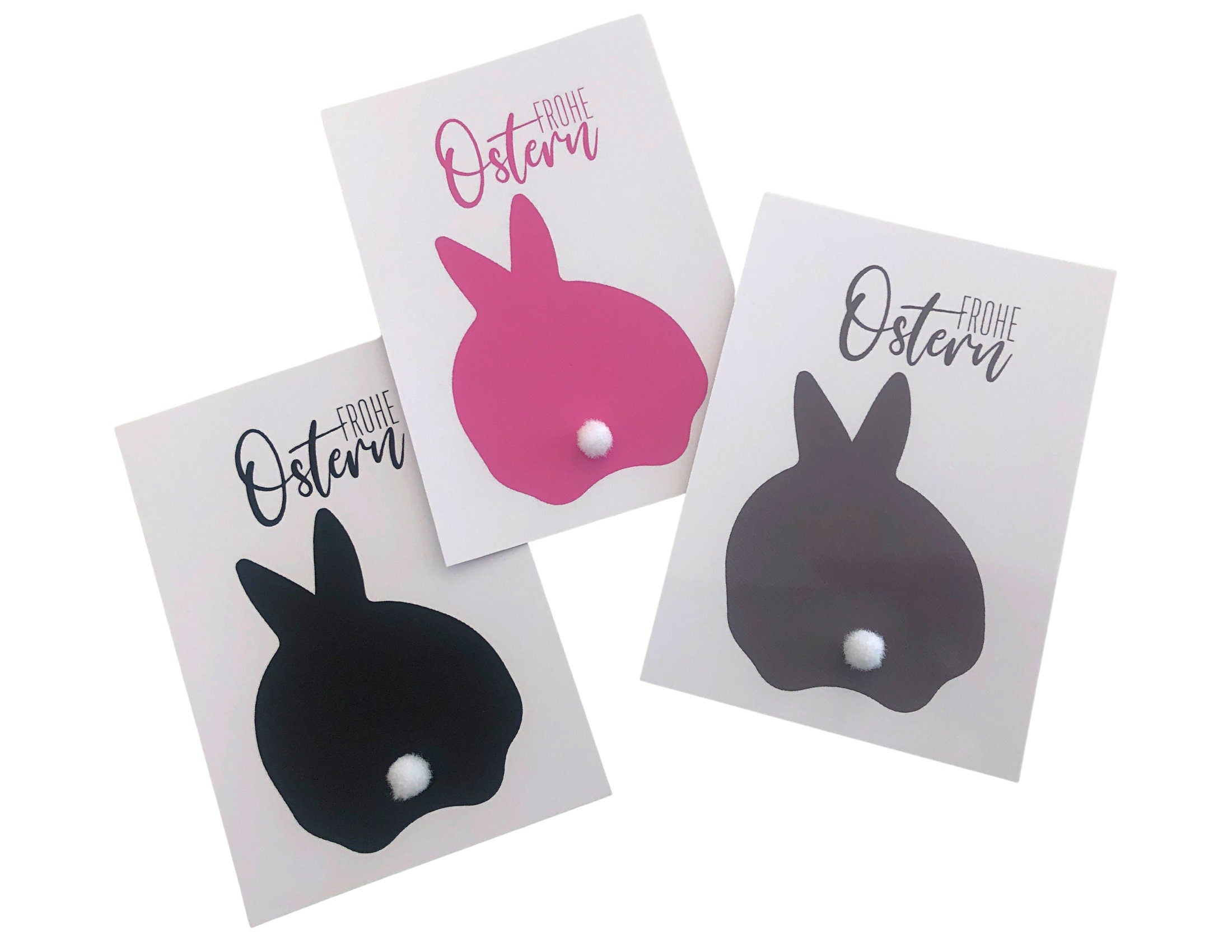 Oster Karten | Ostergruß | Häschen Puschel Filzkugel | Osterhasenkarte im rosa Kuvert