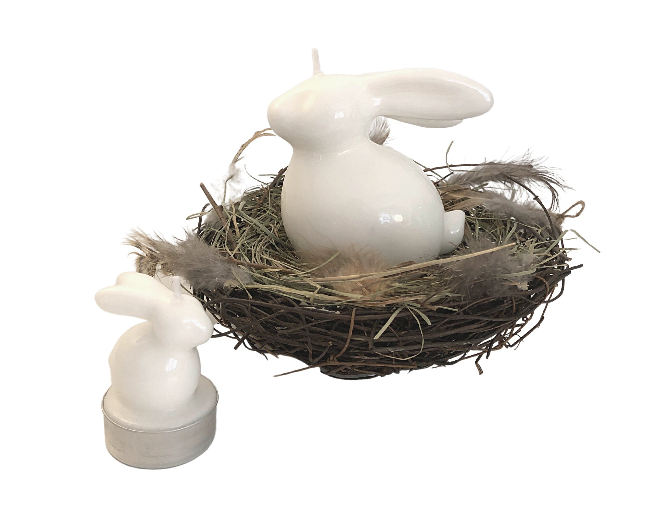 Osternest mit Hase | Hasenkerze | weißer Hase | skandinavisch Ostern | Osterdeko