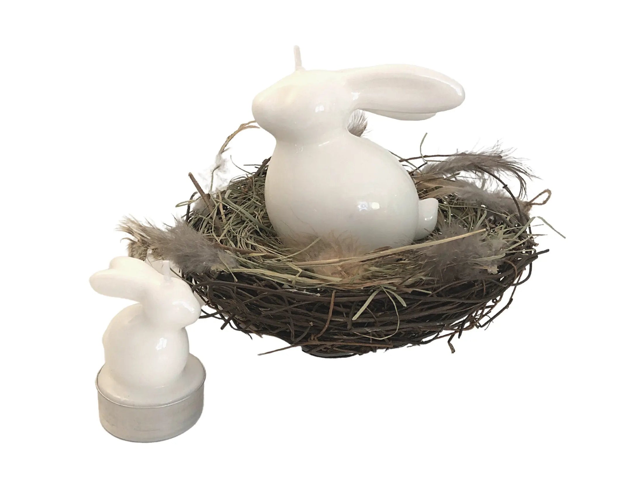 Osternest mit Hase | Hasenkerze | weißer Hase | skandinavisch Ostern | Osterdeko
