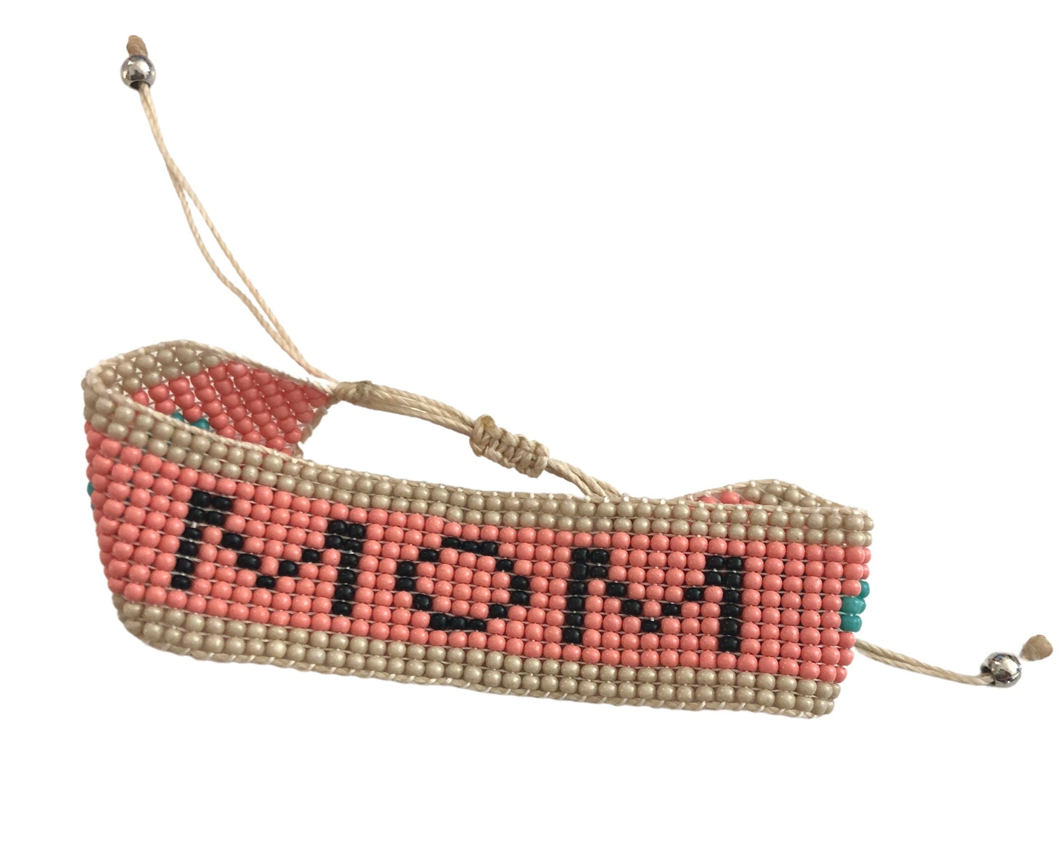 MOM gewebtes Perlenarmband | Ibiza Style | rosa beige schwarz grün | verstellbar | Geschenk Muttertag