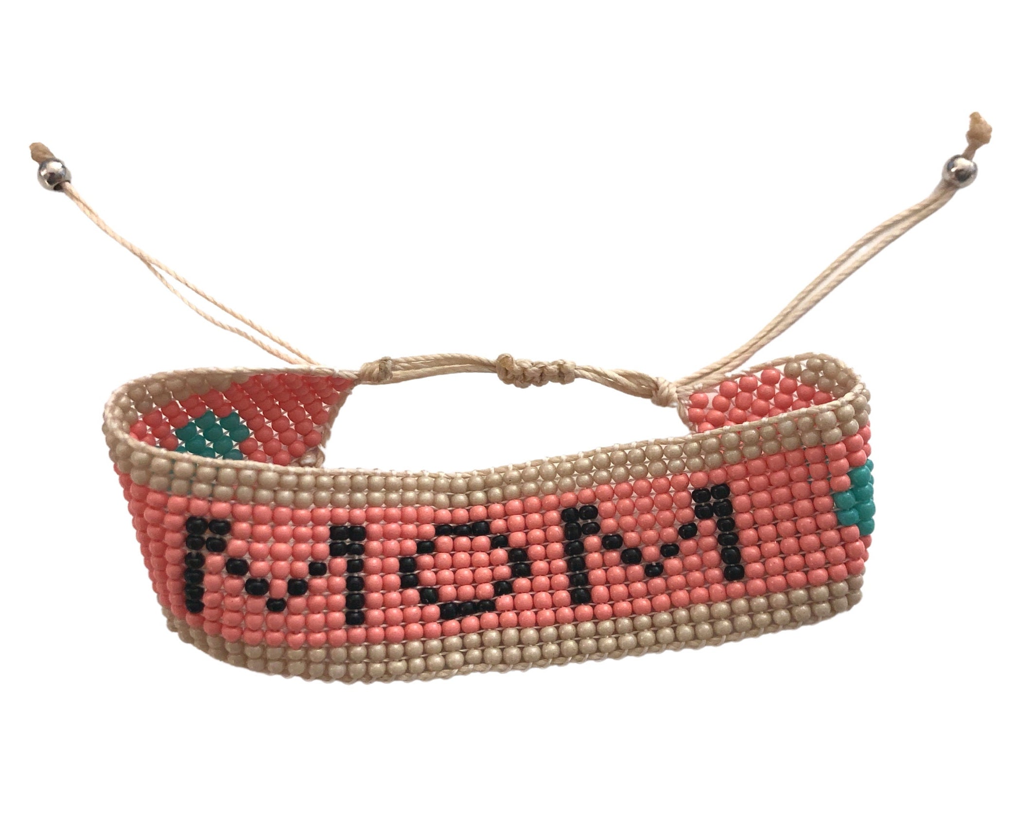 MOM gewebtes Perlenarmband | Ibiza Style | rosa beige schwarz grün | verstellbar | Geschenk Muttertag