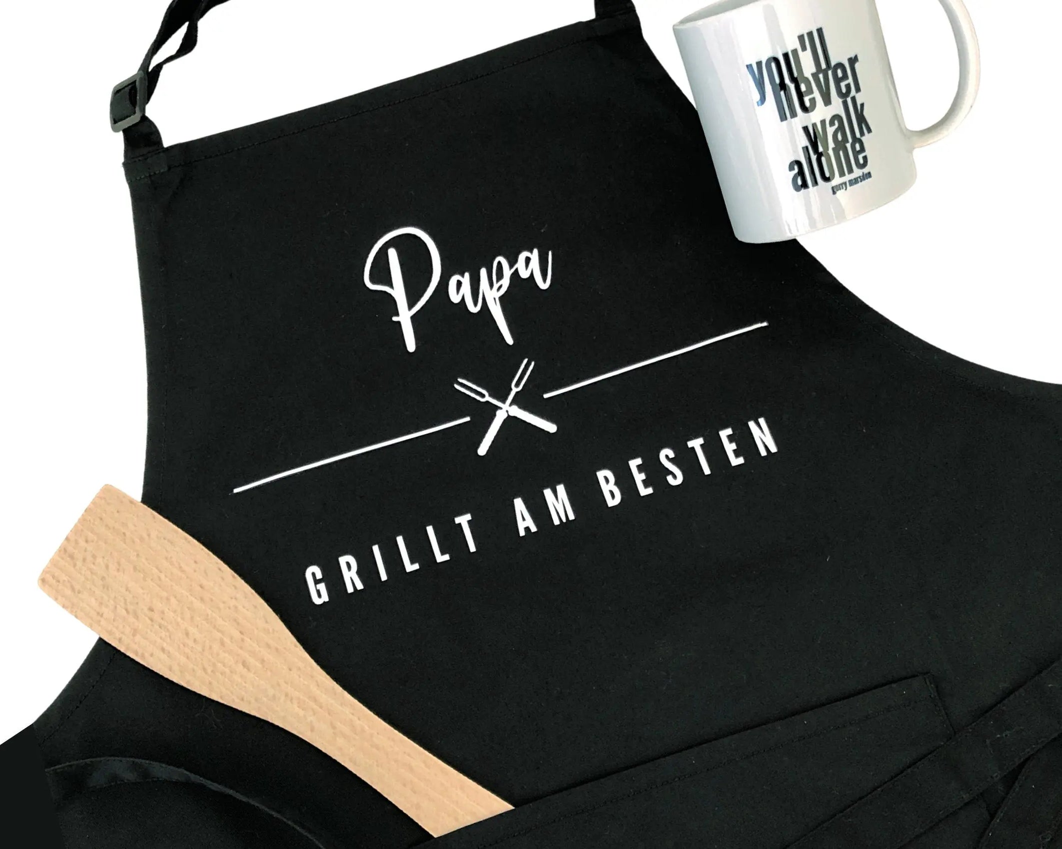 Grill Schürze für Papa | BBQ Schürze | schwarz, grau, weiß | Geschenk Vater Bruder Freund Mann