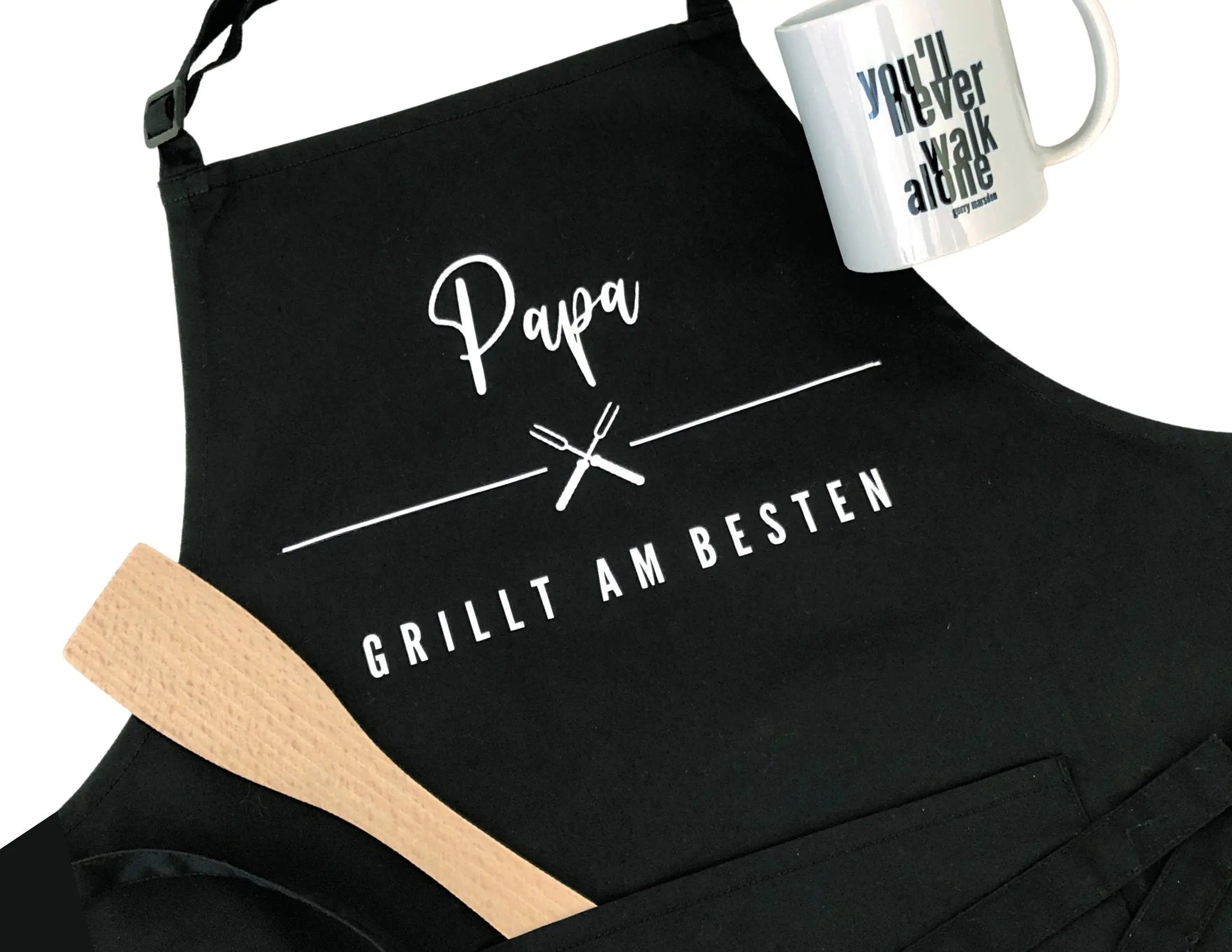 Grill Schürze für Papa | BBQ Schürze | schwarz, grau, weiß | Geschenk Vater Bruder Freund Mann