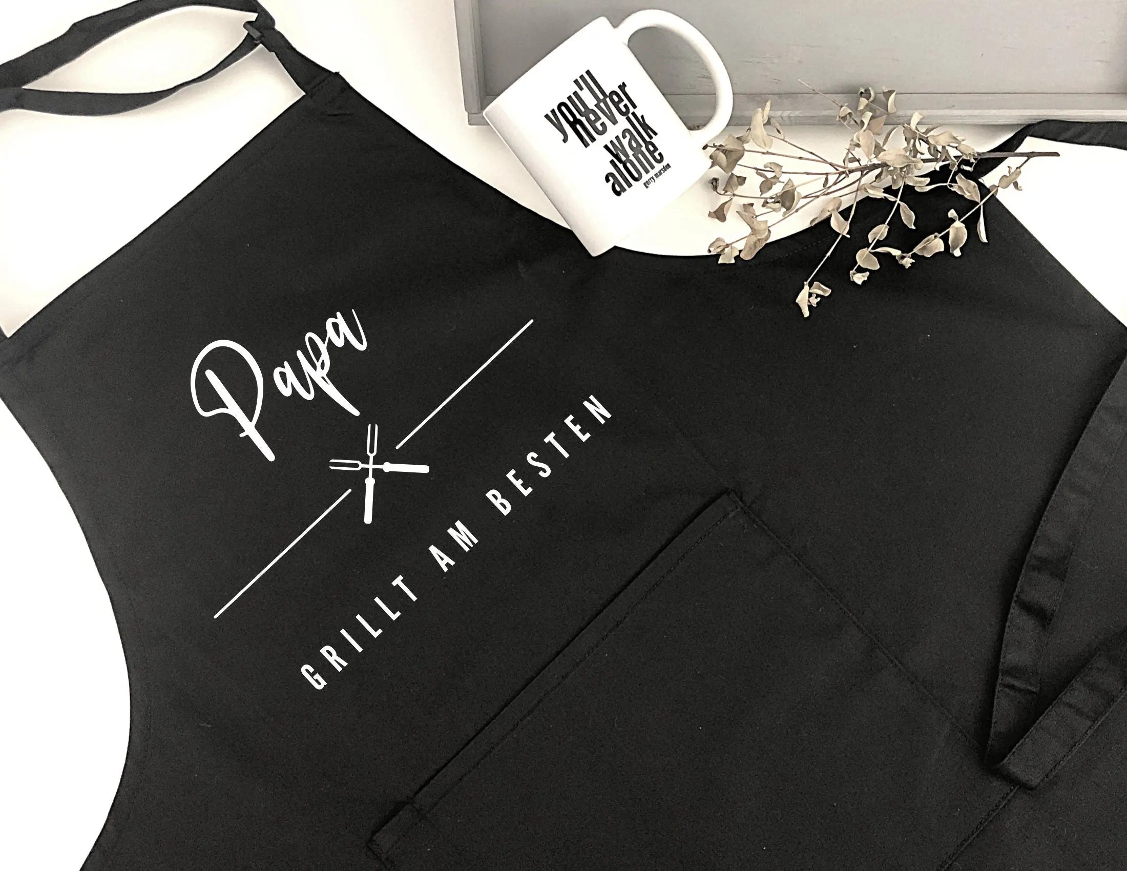 Grill Schürze für Papa | BBQ Schürze | schwarz, grau, weiß | Geschenk Vater Bruder Freund Mann