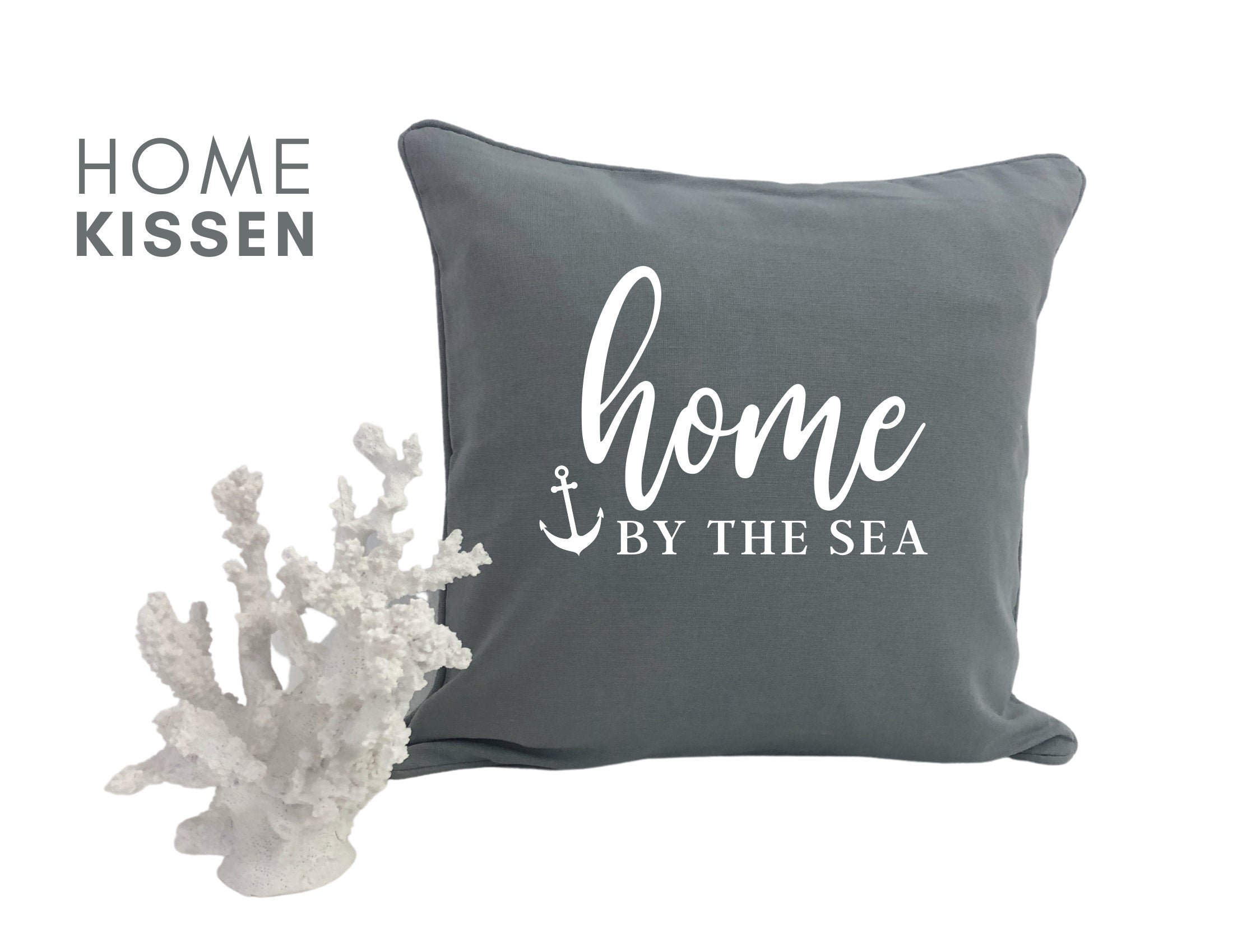 HOME by the sea | Kissen | maritimer Kissenbezug | 40 x40 cm | Baumwolle | Skandi Design | Hygge Boho Deko Kissenhülle