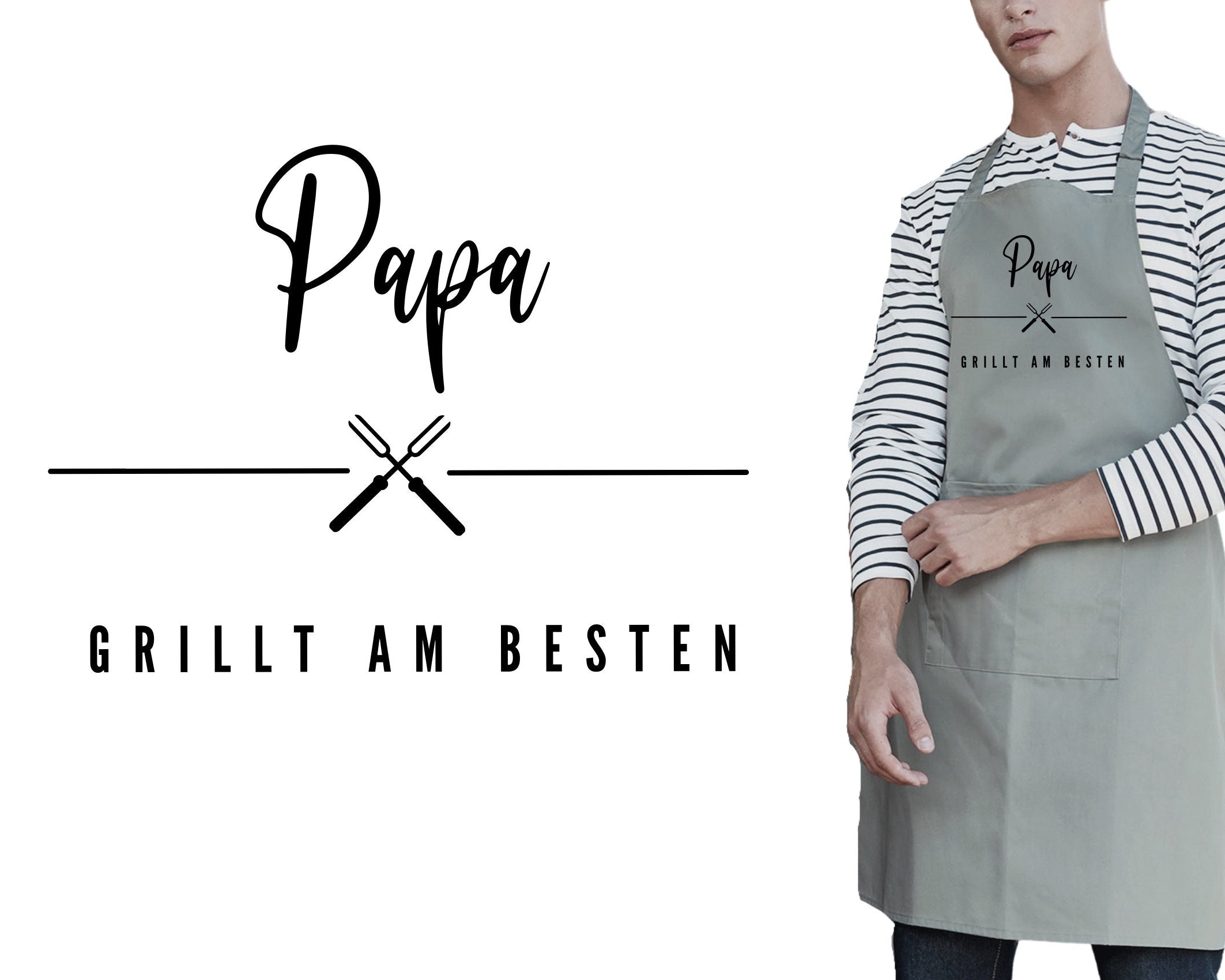 Grill Schürze für Papa | BBQ Schürze | schwarz, grau, weiß | Geschenk Vater Bruder Freund Mann