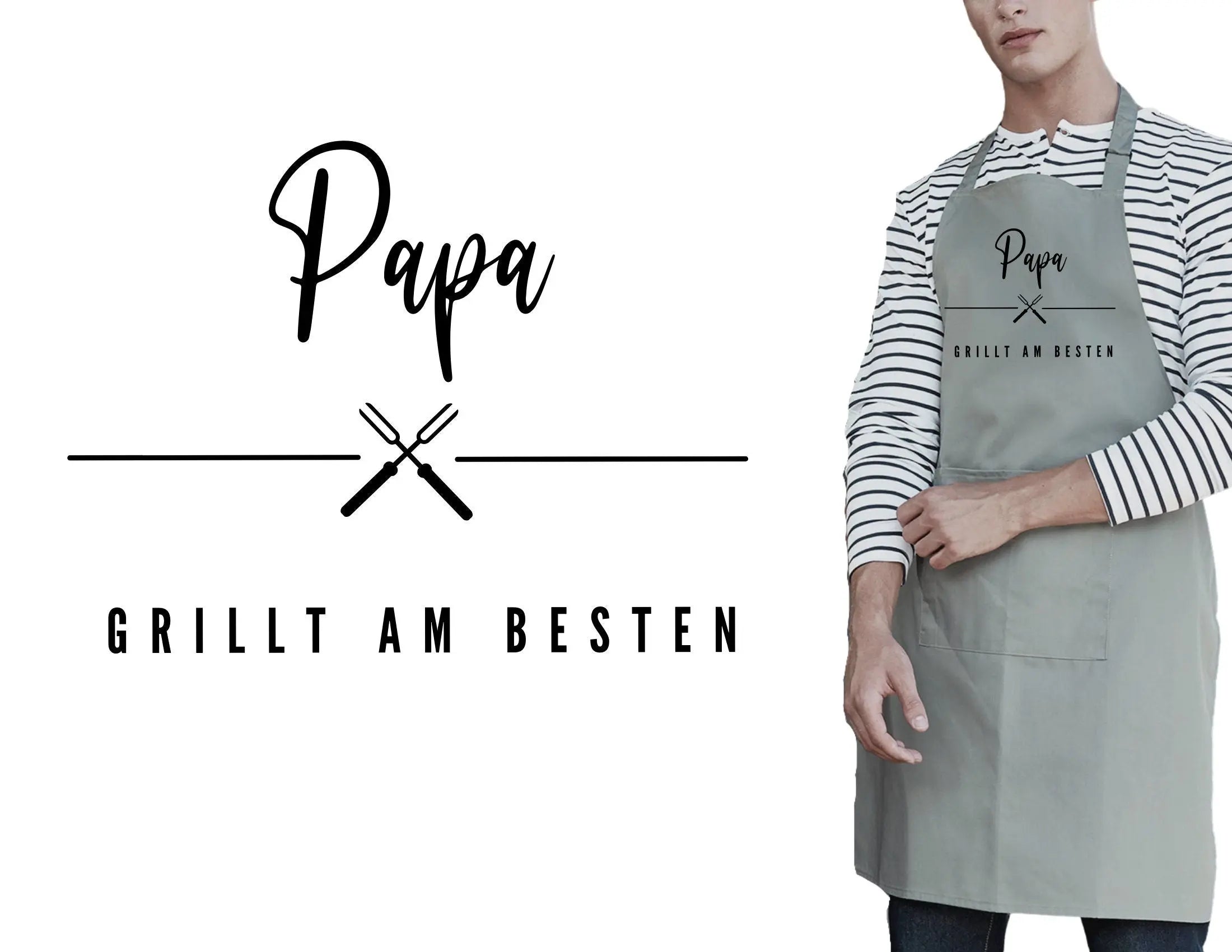 Grill Schürze für Papa | BBQ Schürze | schwarz, grau, weiß | Geschenk Vater Bruder Freund Mann