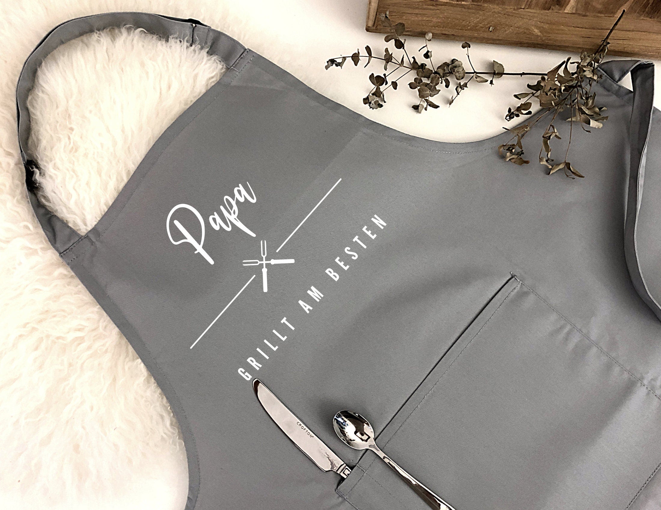 Grill Schürze für Papa | BBQ Schürze | schwarz, grau, weiß | Geschenk Vater Bruder Freund Mann