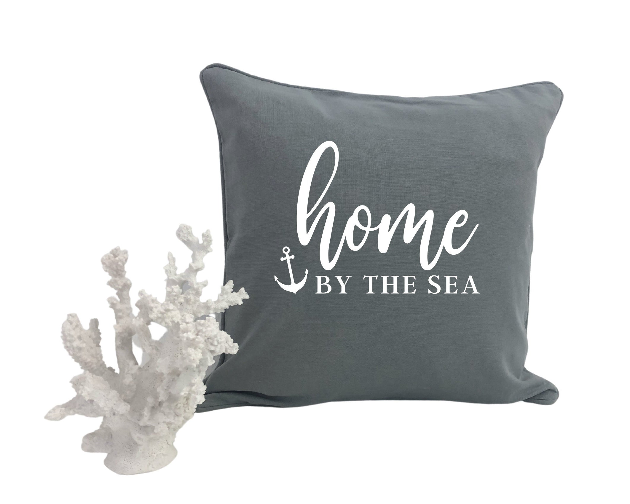HOME by the sea | Kissen | maritimer Kissenbezug | 40 x40 cm | Baumwolle | Skandi Design | Hygge Boho Deko Kissenhülle