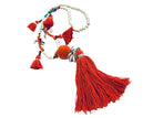 XXL Kette im Boho-Stil mit neon Orange | beige Perlen | Pompons Kaurimuscheln | Quasten | Ibiza Style