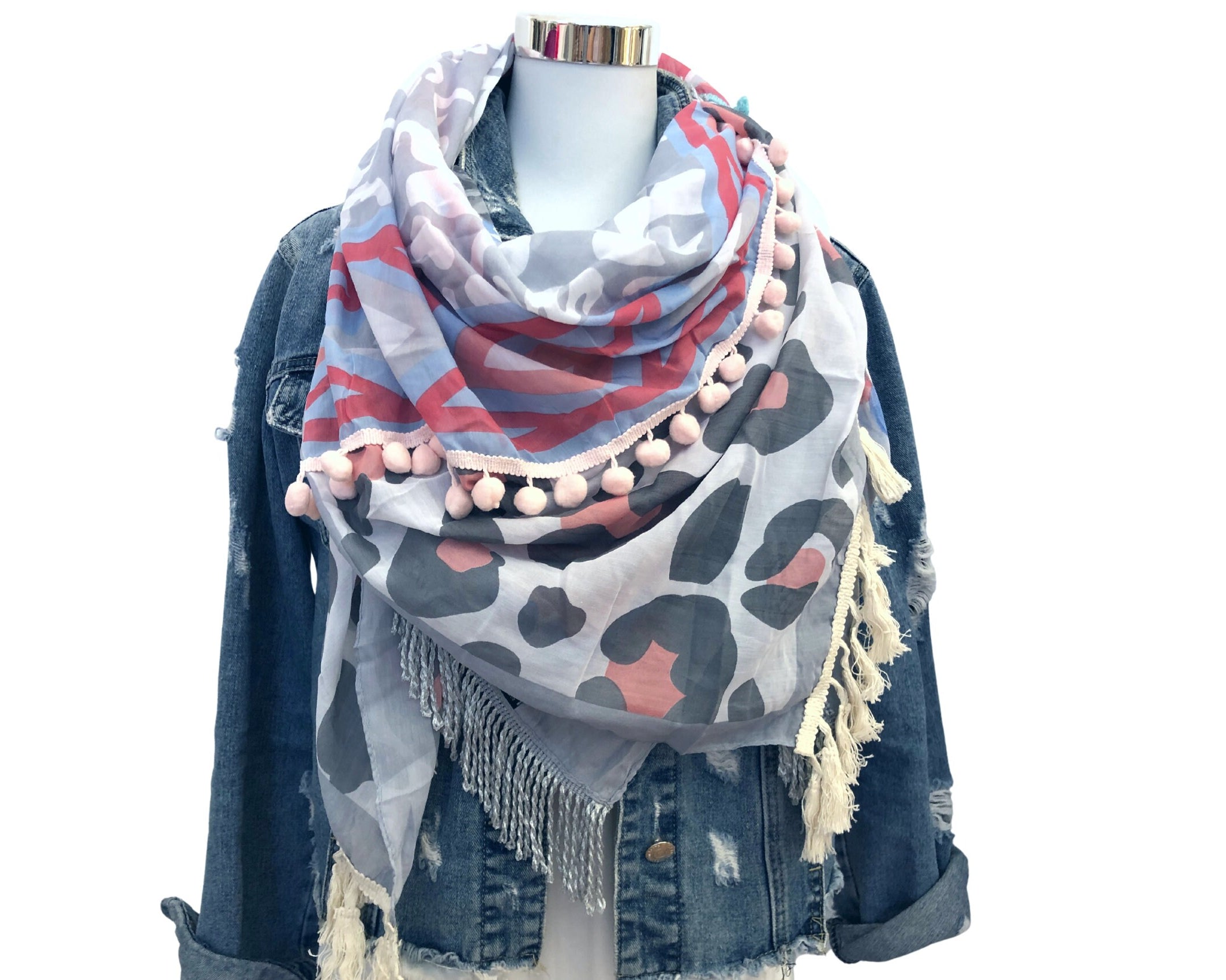 Bunter Pareo im Boho-Style | türkis rosa blau | Fransen | Bommel | Leomuster | Blumen | Ibiza Style