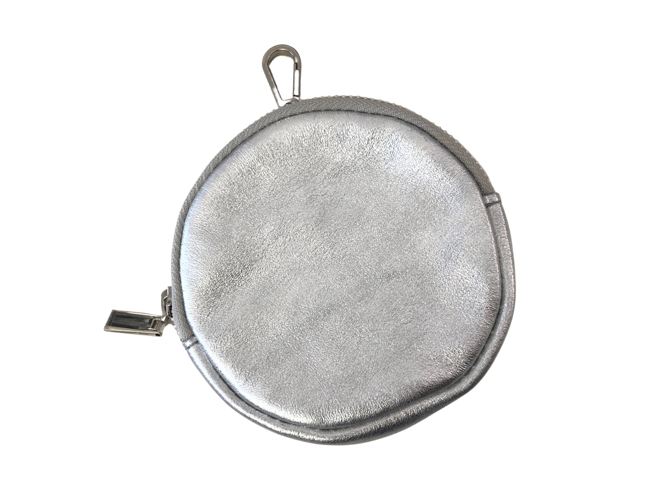 Rundes Täschchen | Peace Anhänger | Silberne Mini Geldbörse | Echt Leder