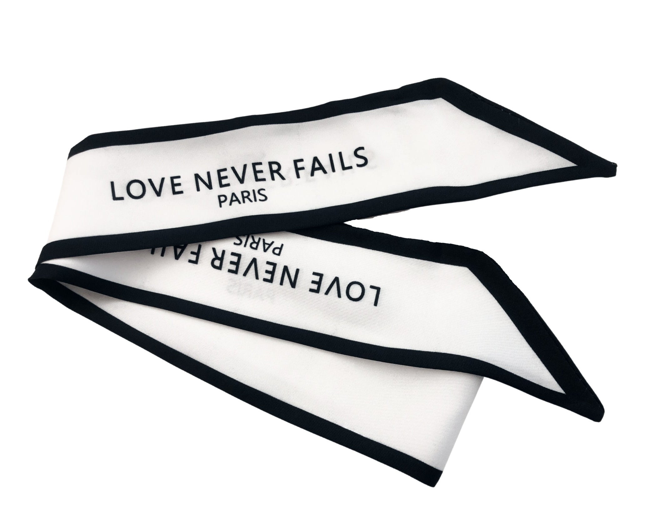 Twilly | Seidiger schmaler Schal | Haarband | Love Never Fails | für Handtasche, als Armband, Haarband, Krawatte, kleines Halstuch