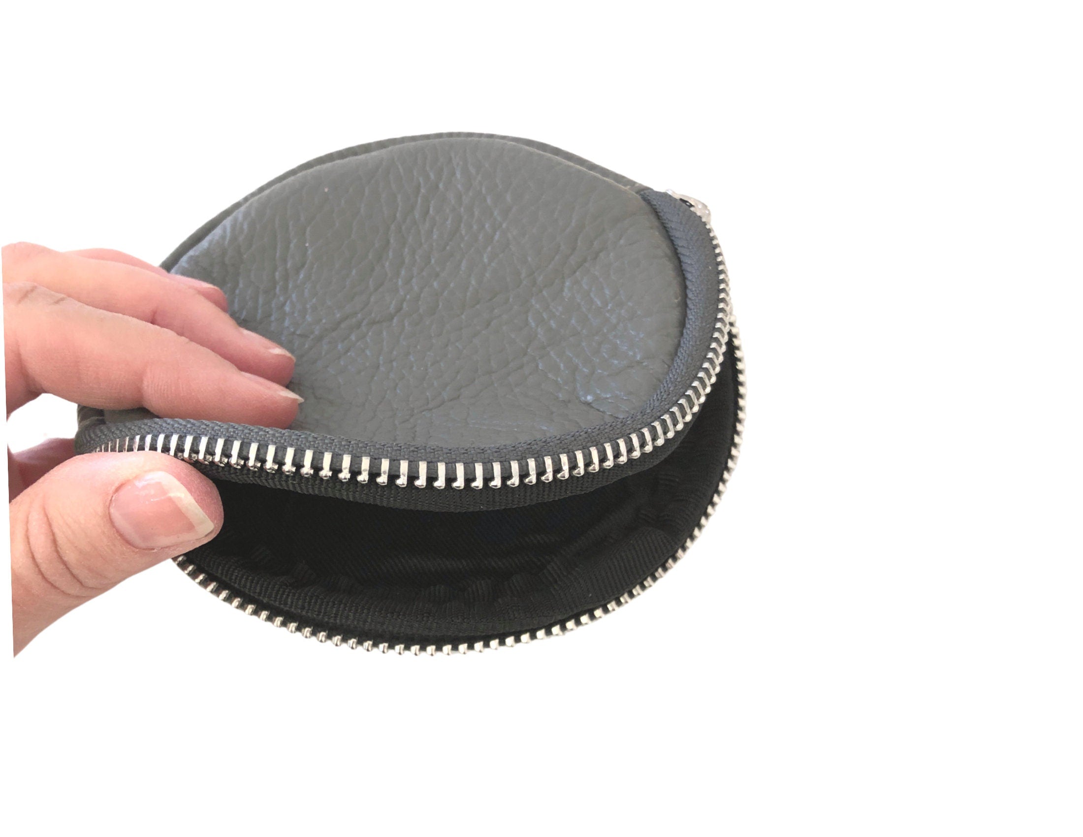 Rundes Täschchen | Peace Anhänger | Silberne Mini Geldbörse | Echt Leder