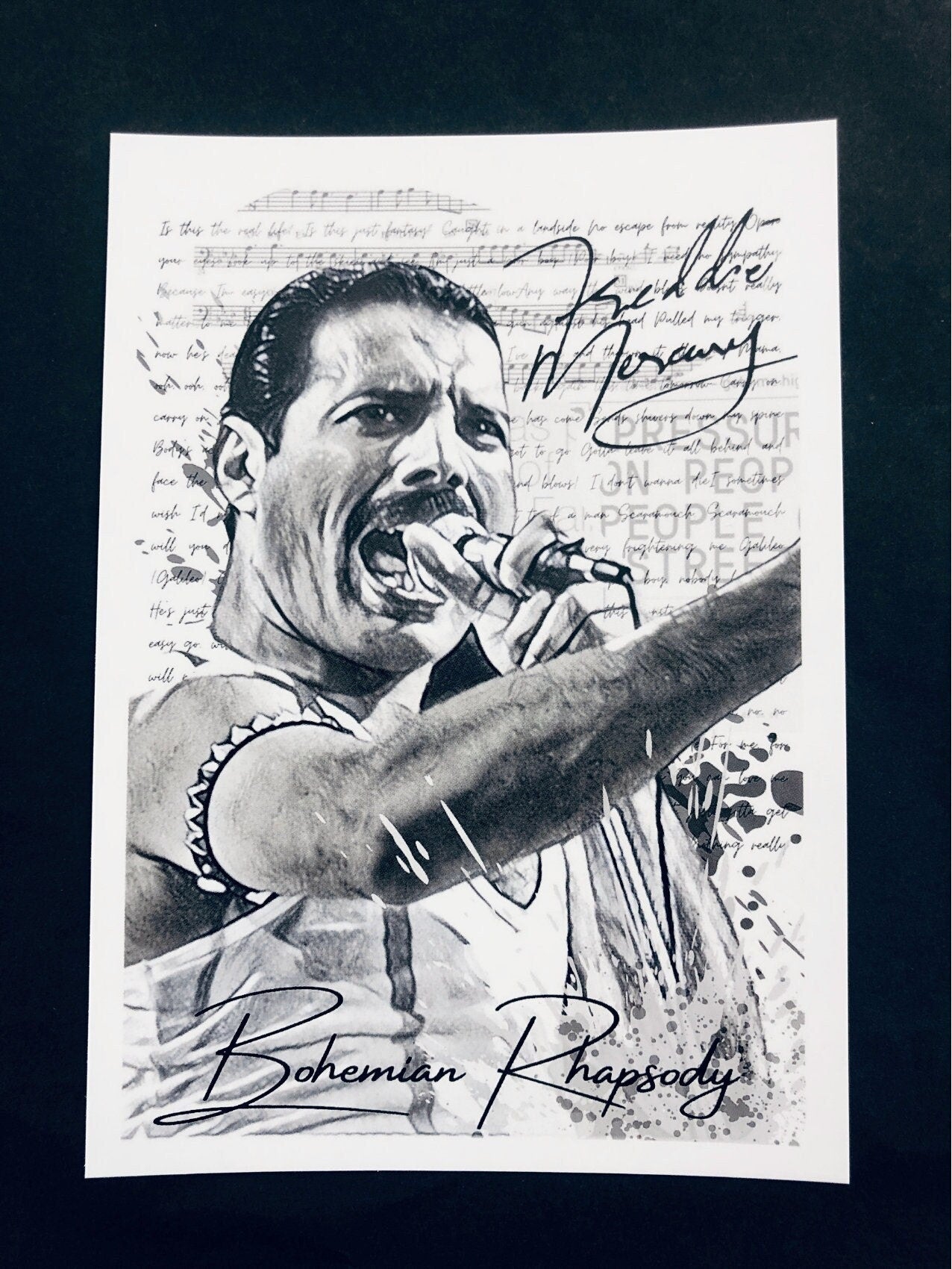 Karte | Freddie Mercury | Art Card | schwarz weiß | A6 | Kraftpapierumschlag