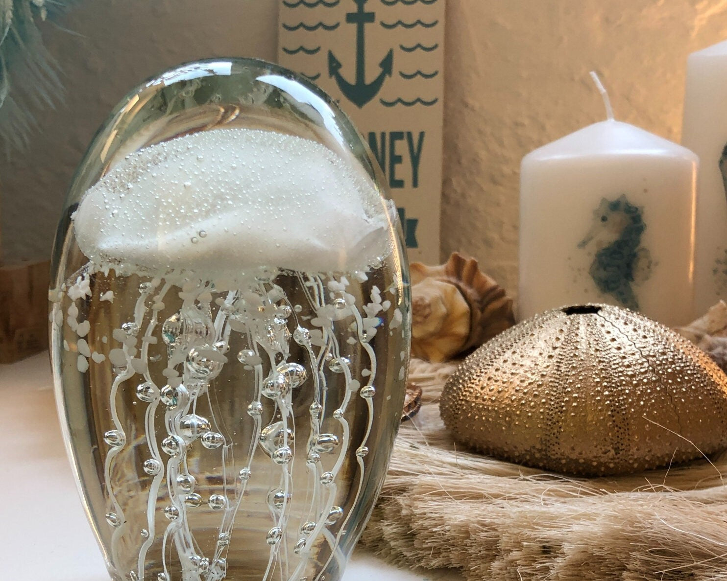 Objekt | Qualle | Briefbeschwerer | Glas | weiß