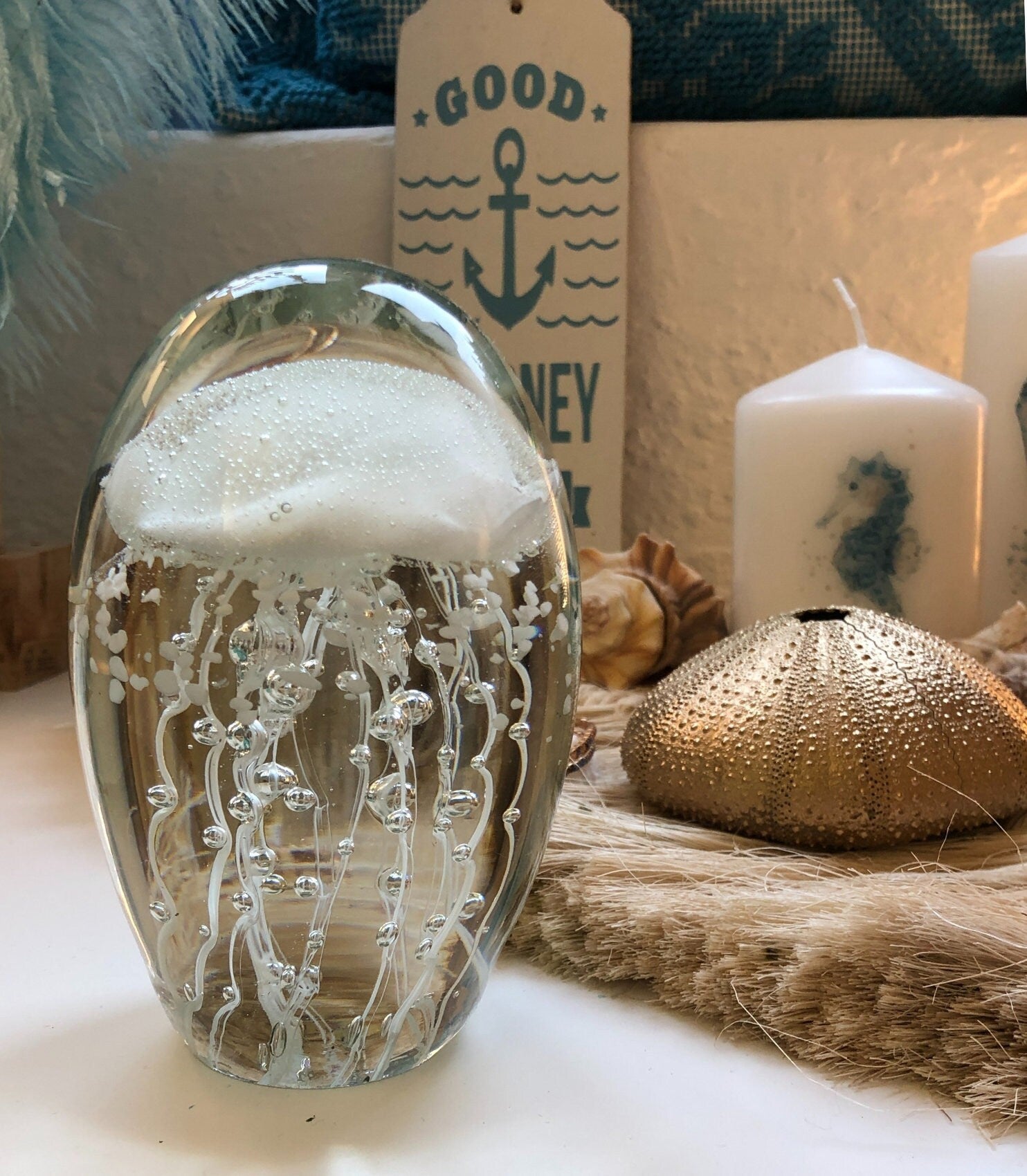 Objekt | Qualle | Briefbeschwerer | Glas | weiß