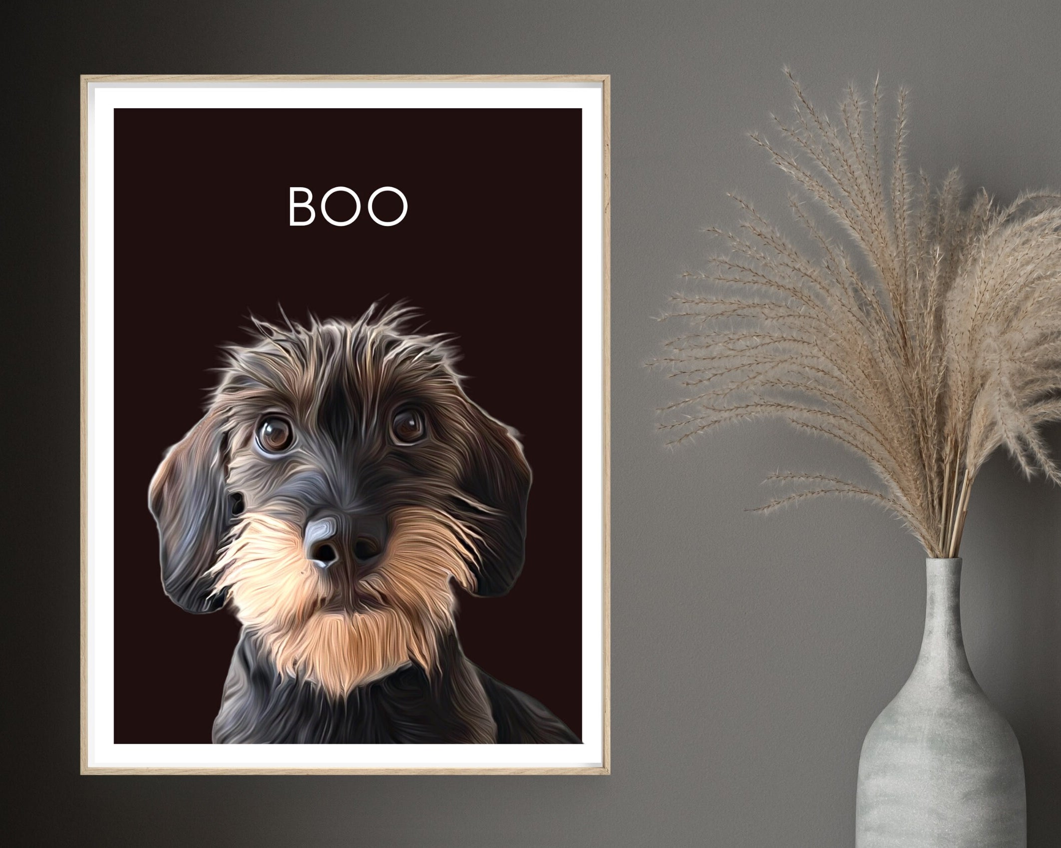 Hunde Portrait | Haustier Portrait nach Foto mit Name | schwarzer Hintergrund