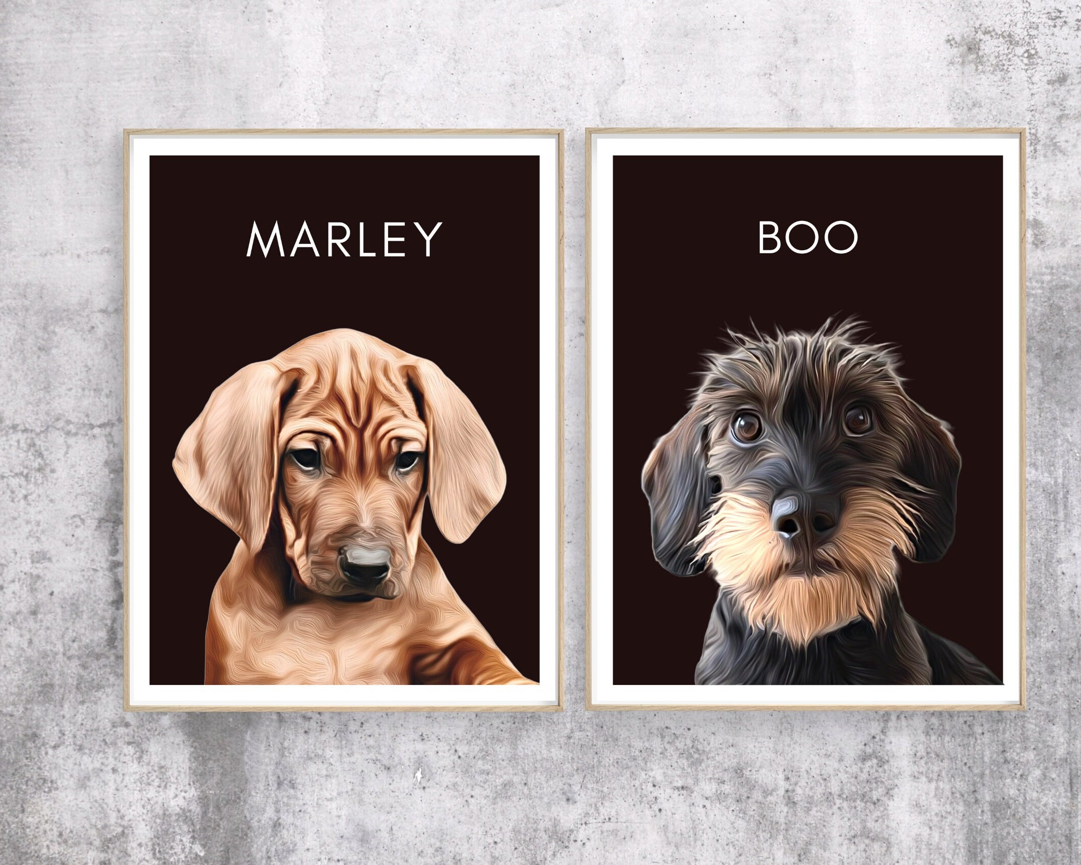 Hunde Portrait | Haustier Portrait nach Foto mit Name | schwarzer Hintergrund