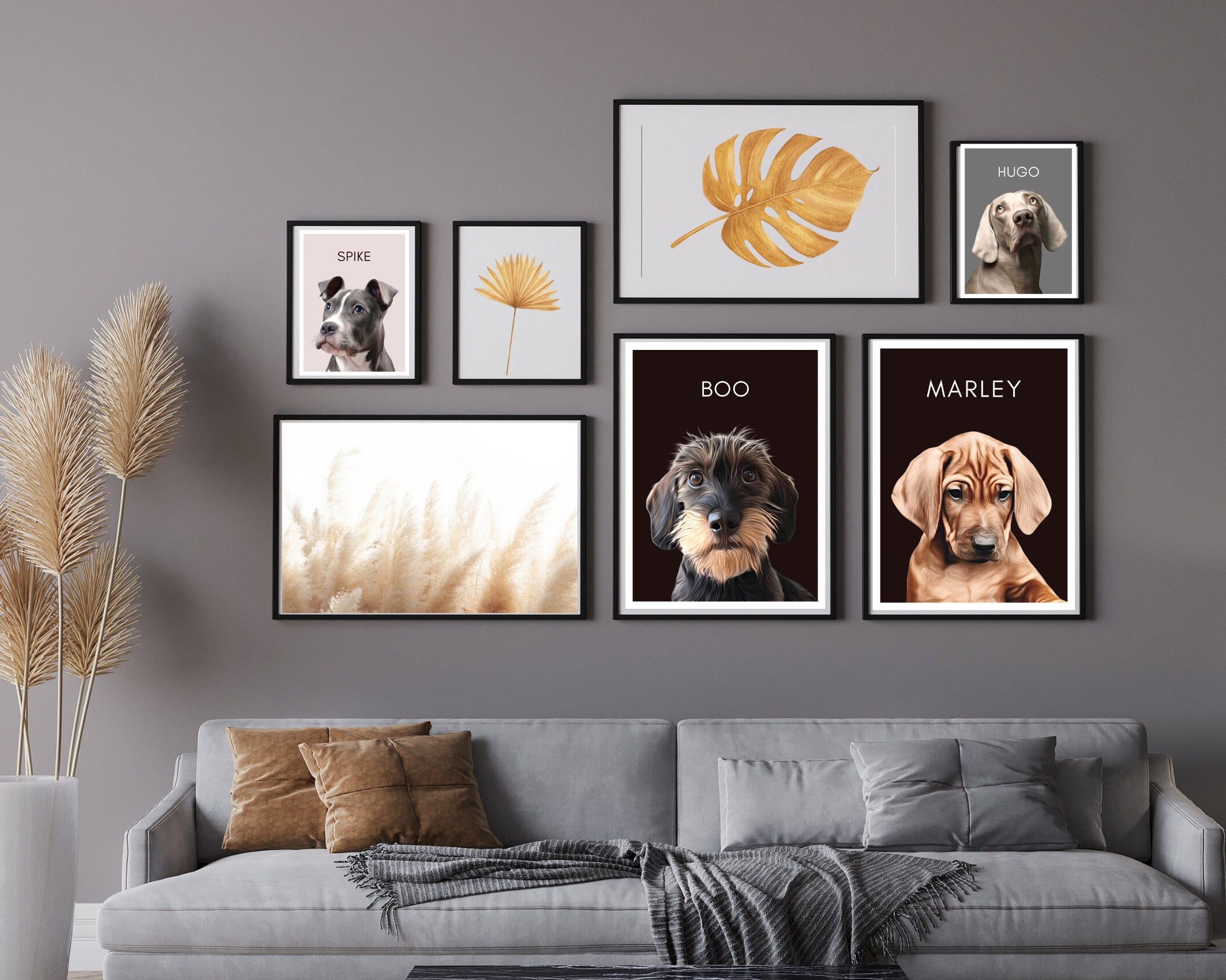 Hunde Portrait | Haustier Portrait nach Foto mit Name | schwarzer Hintergrund