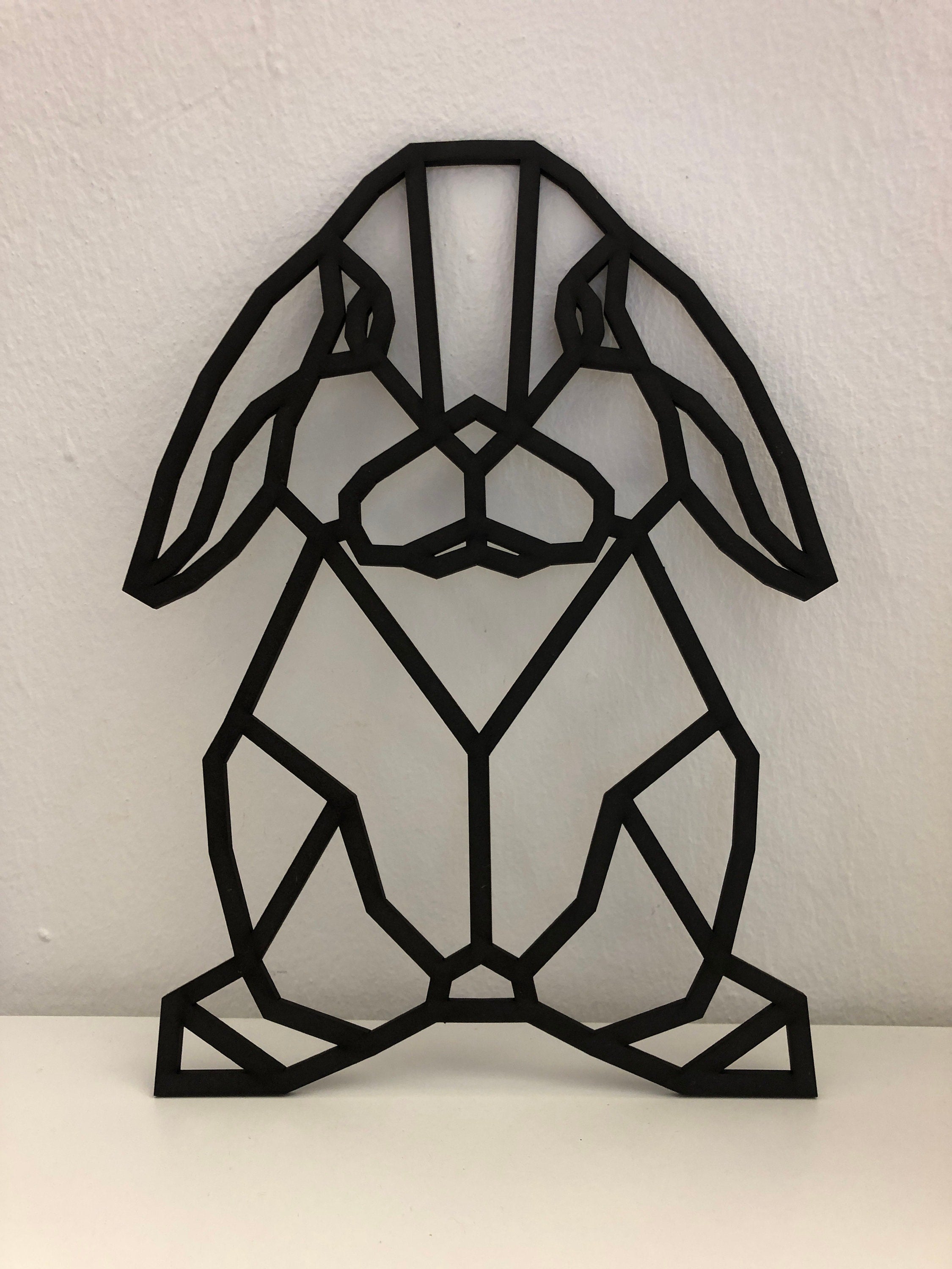 Großer Geometrischer Hase | schwarzes Holz | Ostern | Holztier Dekor Osterhase