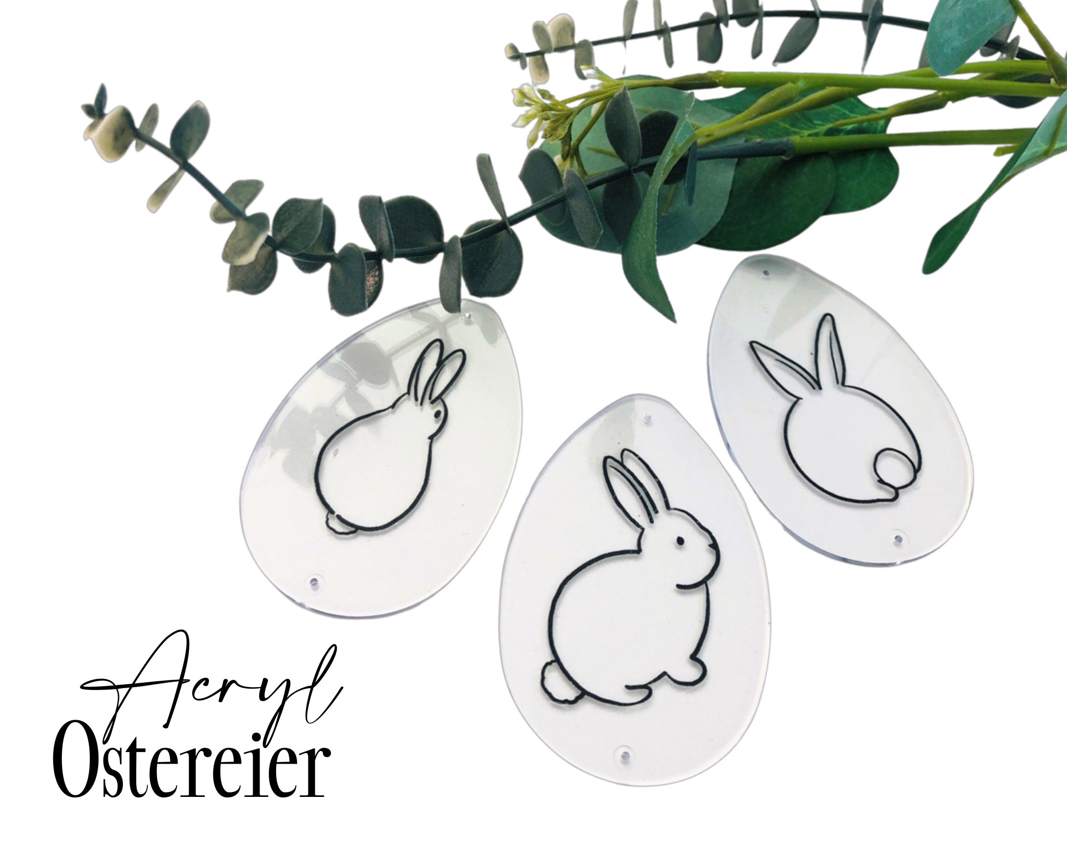 Acryl Anhänger Osterhase | 3 Stück | transparente eiförmige Osteranhänger